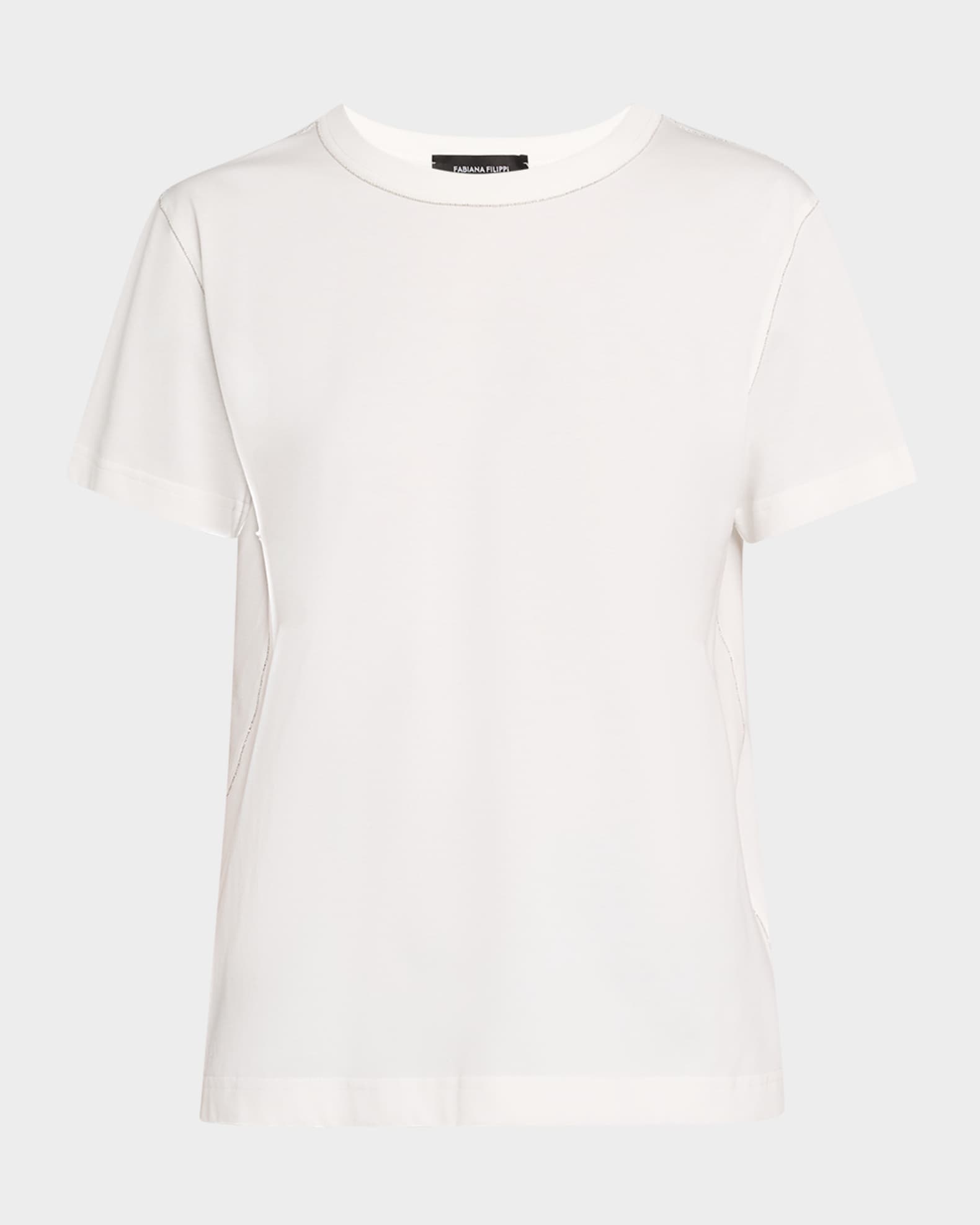 Chain-Trim Crewneck Cotton T-Shirt 0
