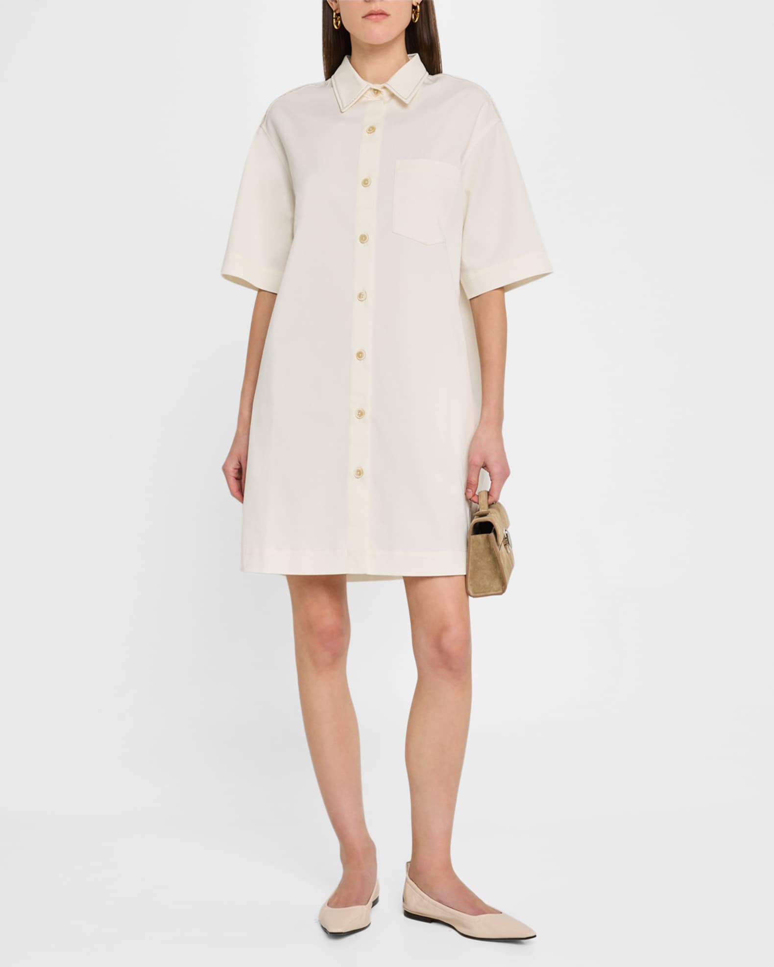Chain-Trim Cotton Gabardine Shirtdress 1