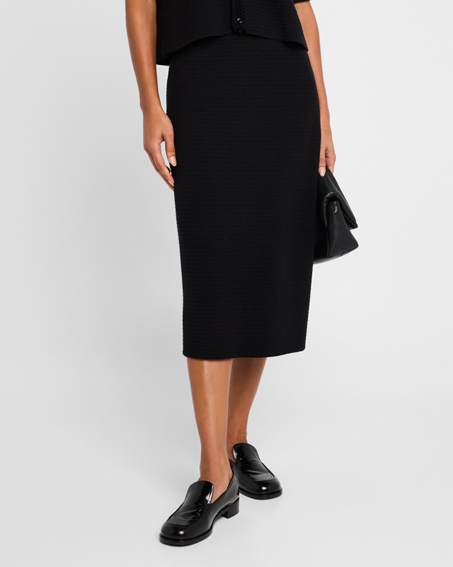 Wool-Cotton Knit Midi Pencil Skirt 1