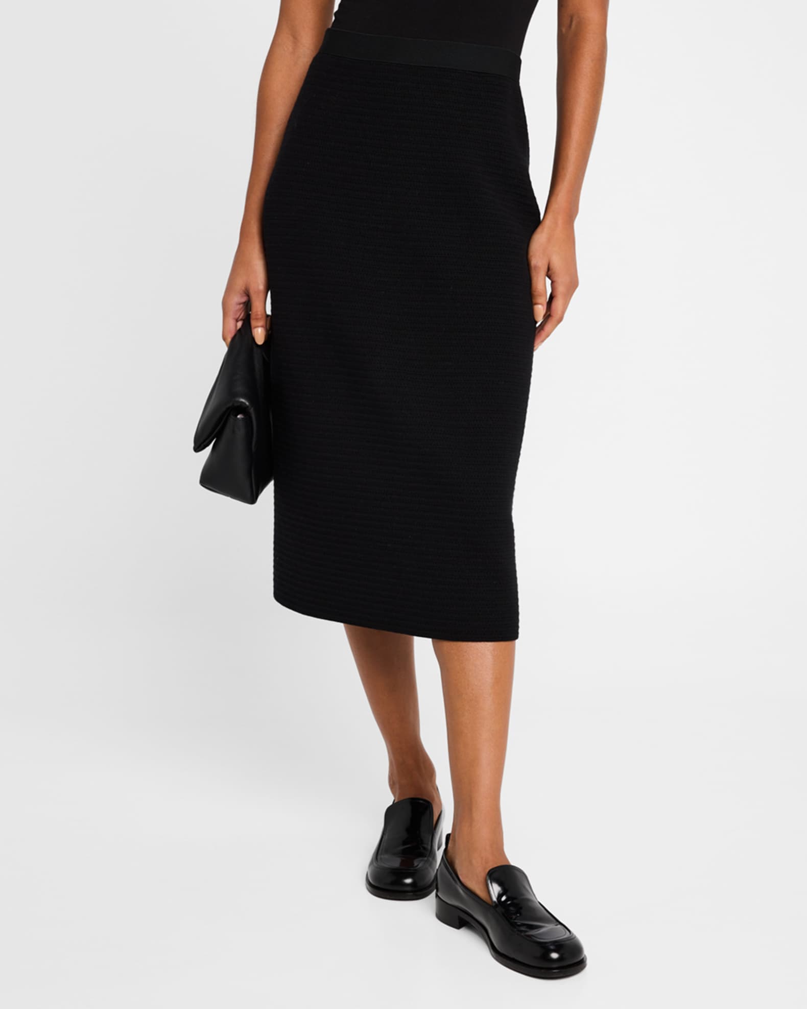 Wool Cotton Knit Midi Pencil Skirt