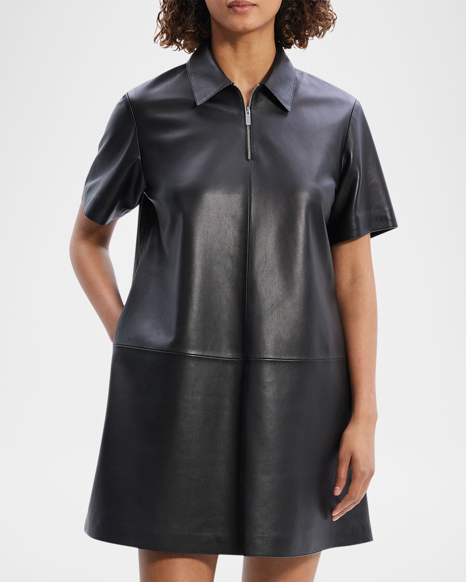 Theory Women s Leather Half Zip Dress Black Size M