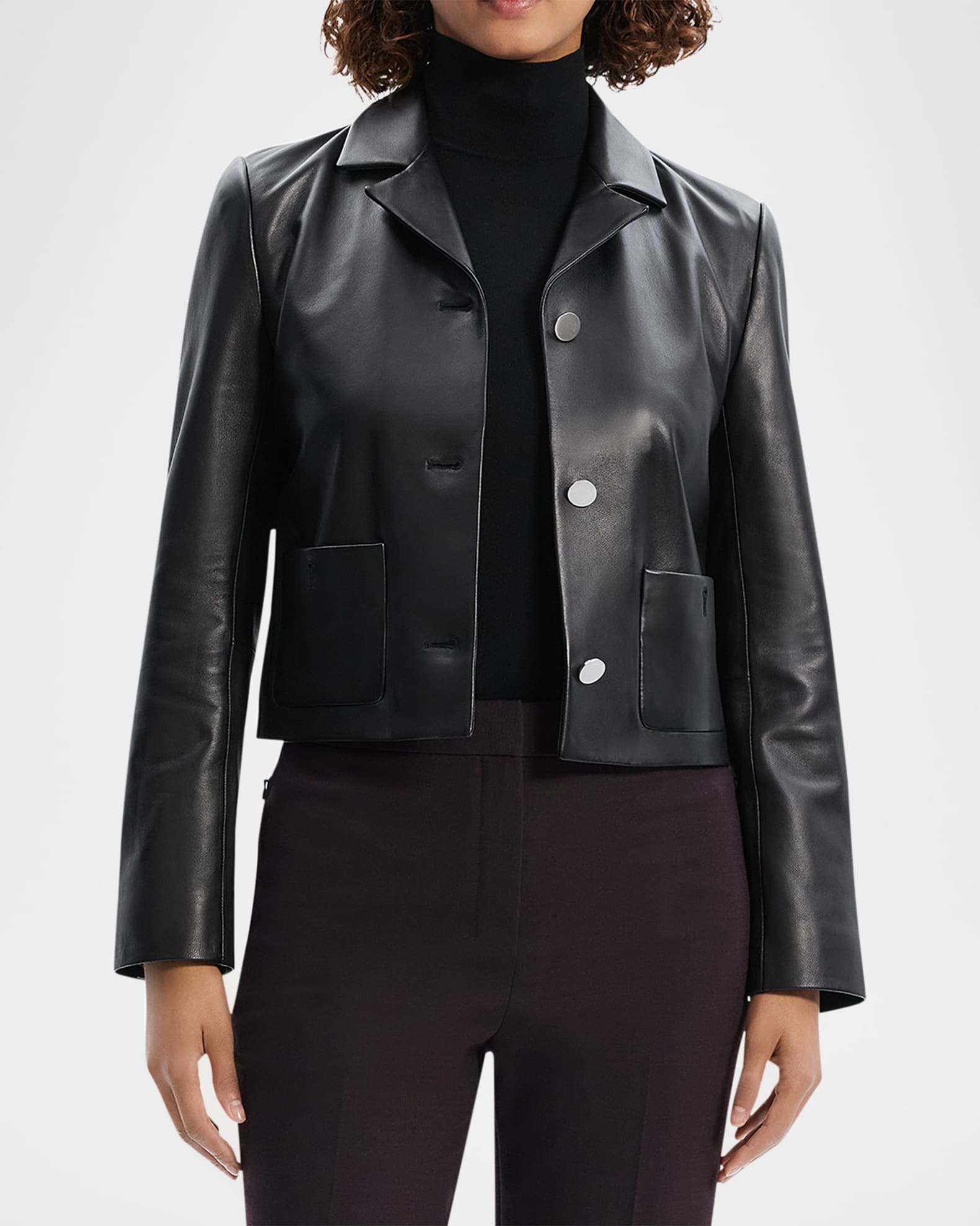 Theory Cropped Jacket in Leather Black 8