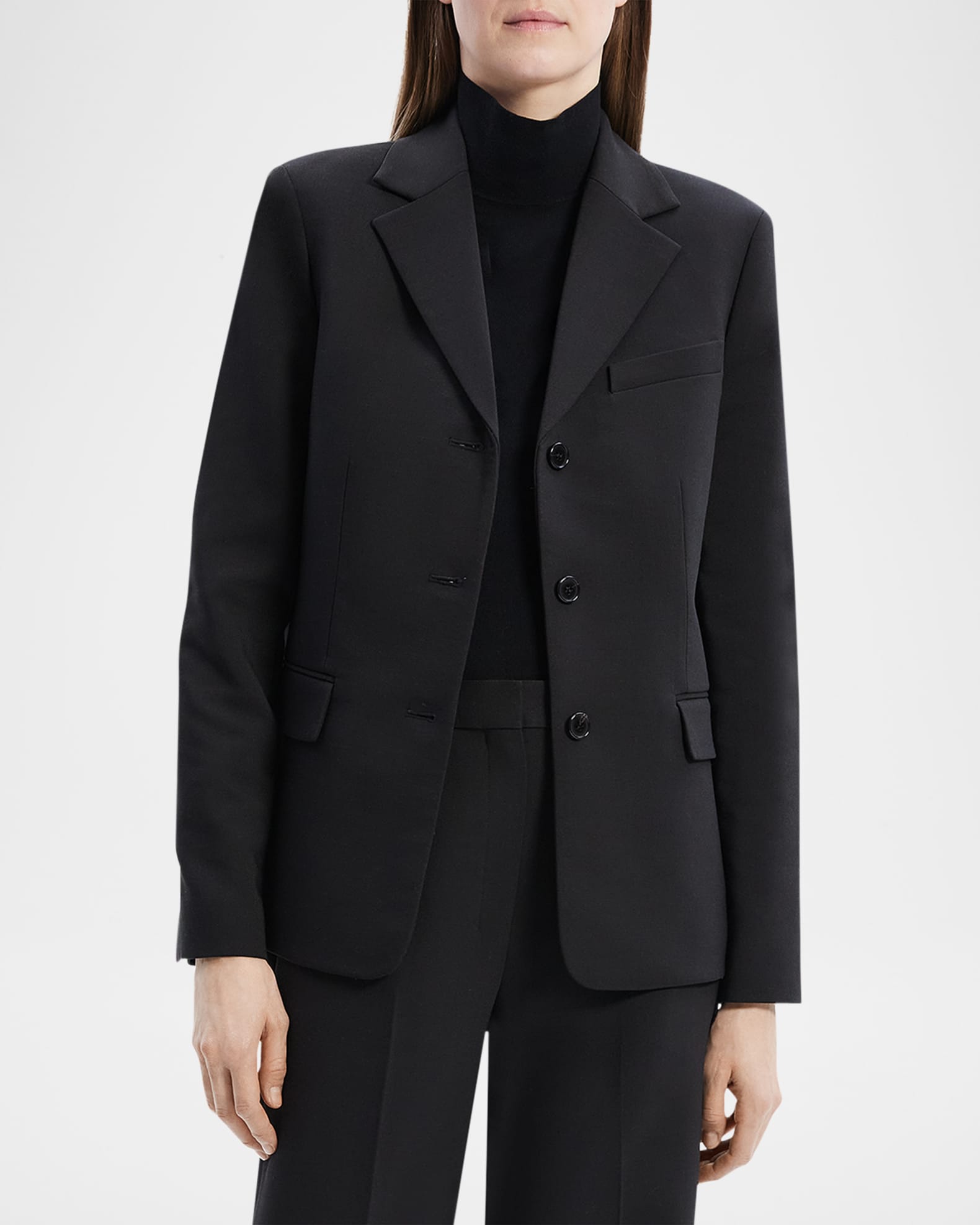 THEORY Womens Black Wool Lycra Stretch Versatile 3 Button