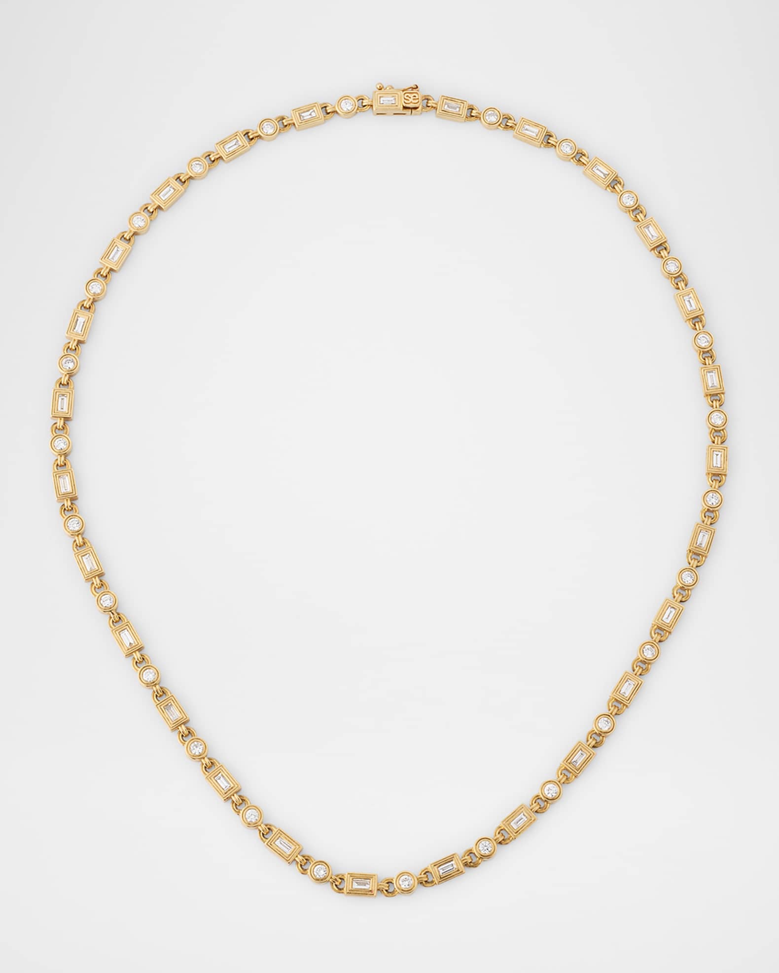 Fluted Baguette and Round Diamond Eternity Necklace 0