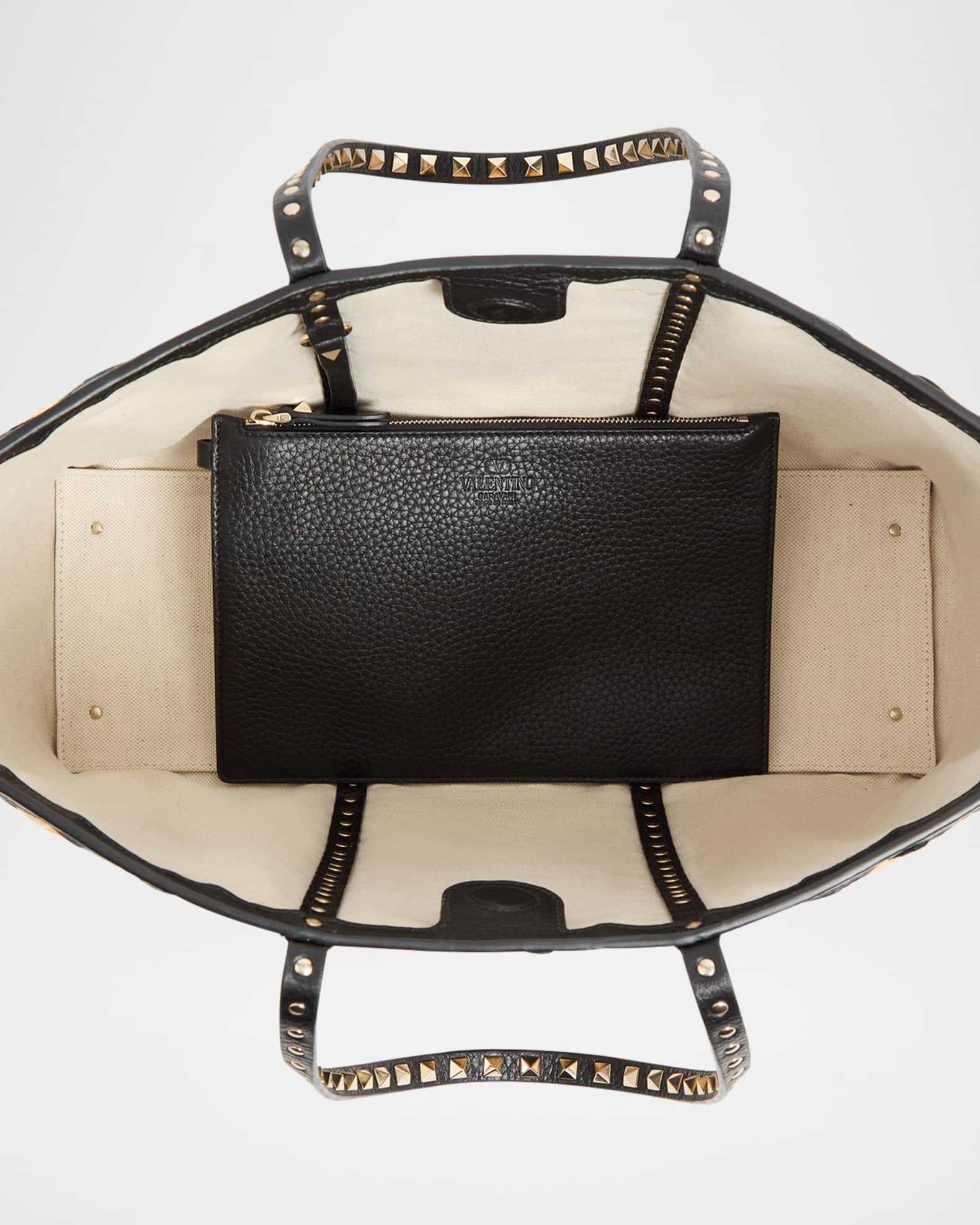 Valentino Garavani Rockstud Embroidered Raffia Shopping Tote