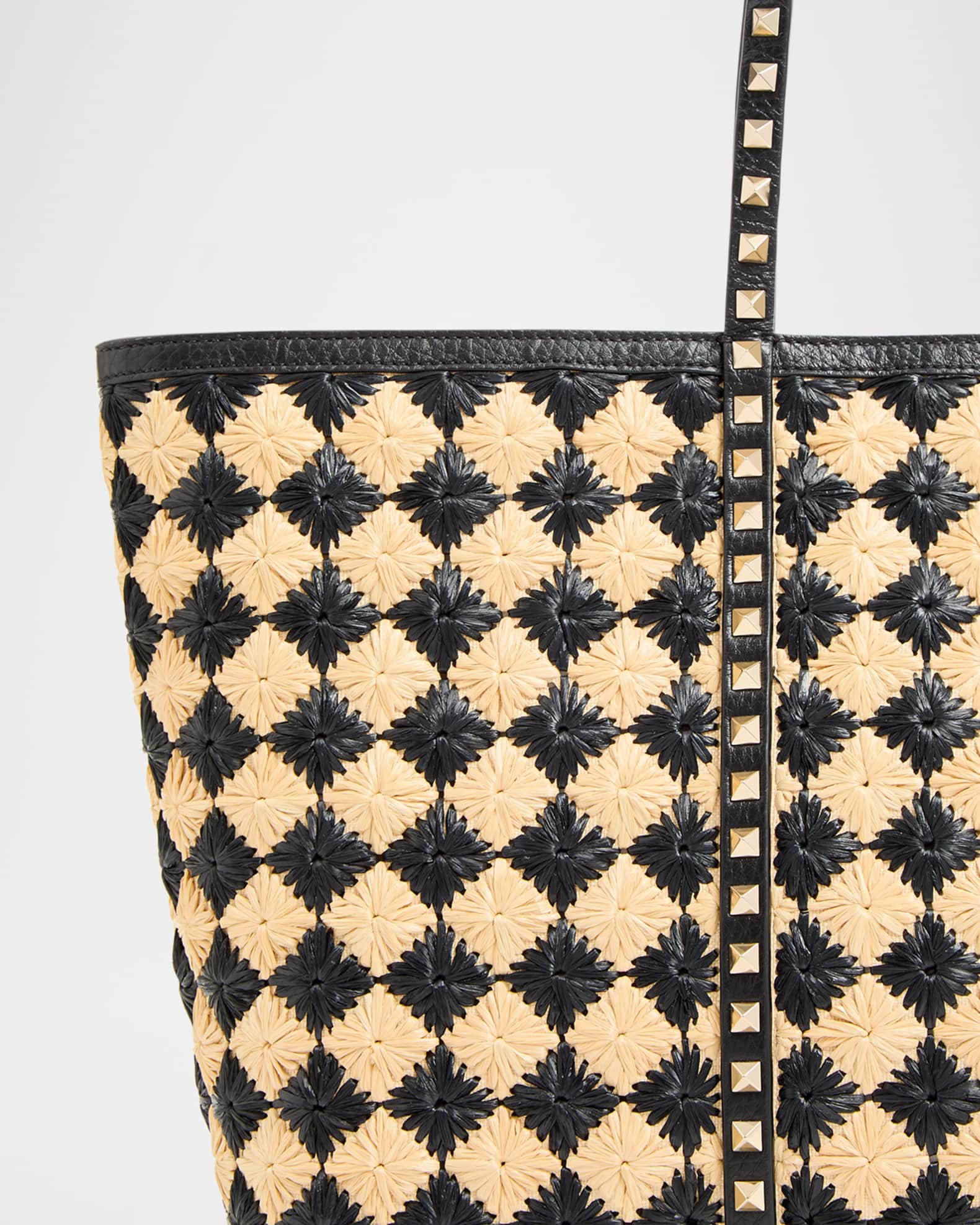 Valentino Garavani Rockstud Embroidered Raffia Shopping Tote