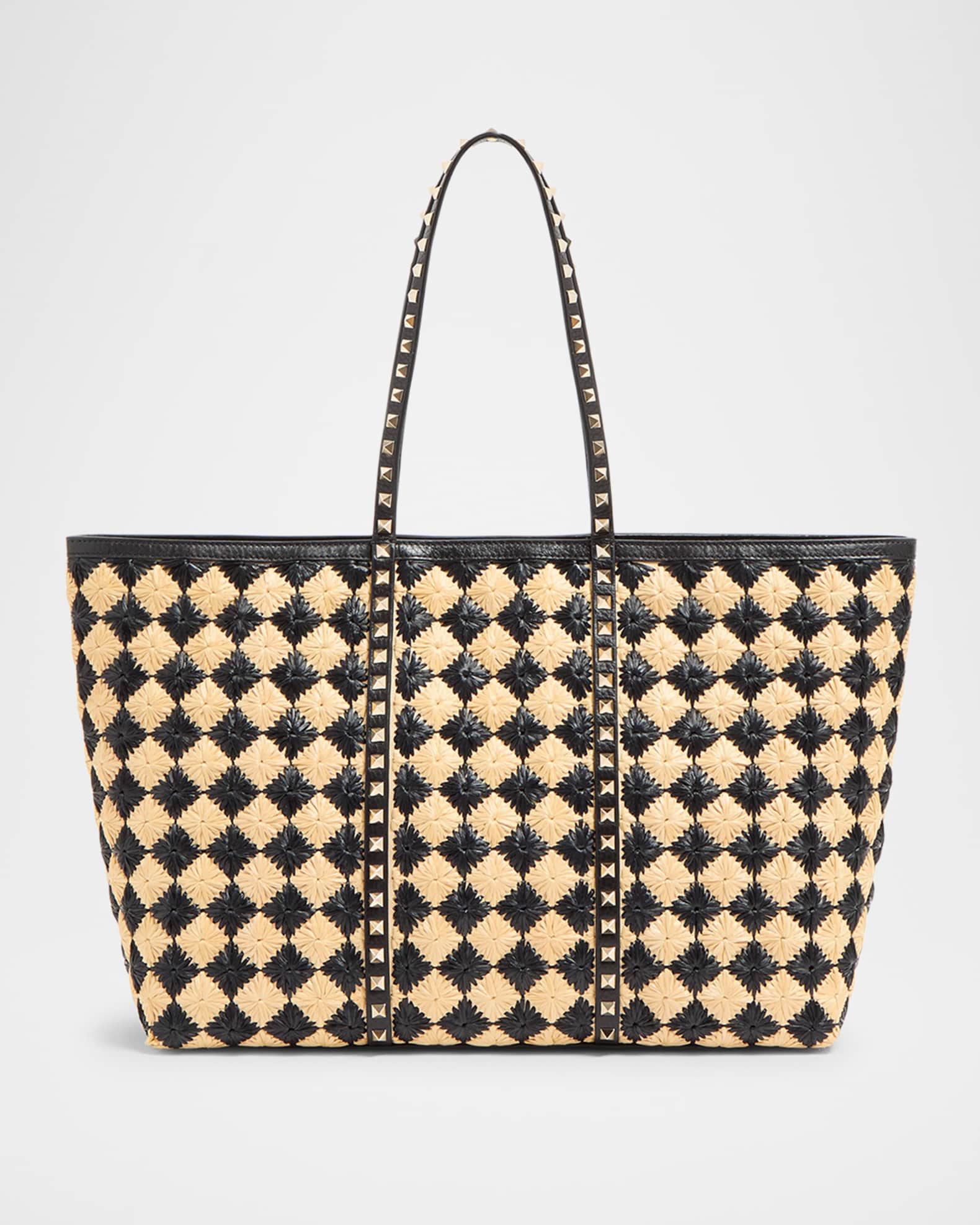 トートバッグ VALENTINO GARAVANI Raffia Rockstud Handbag Valentino Garavani Rockstud Embroidered Raffia Shopping Tote