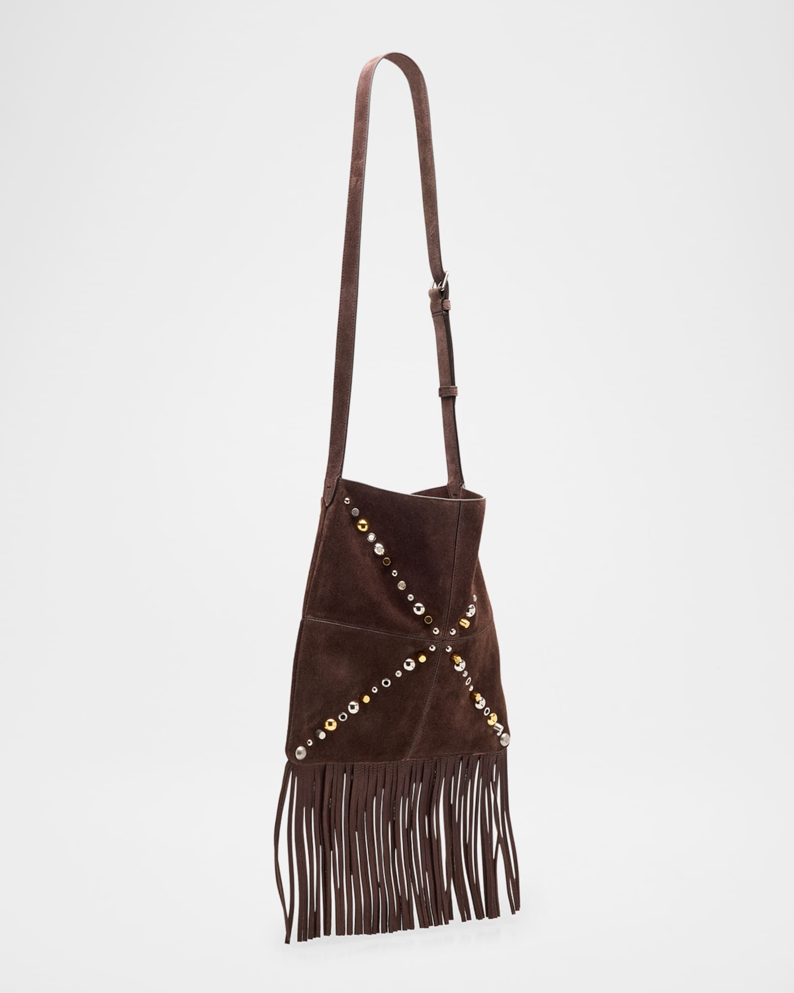 Valentino Garavani Nellcote Fringe Stud Suede Crossbody Bag
