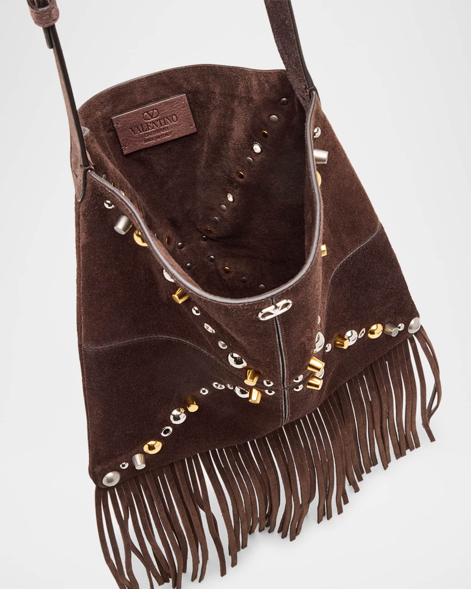 Black Faux Suede Stud Trim Fringe Bag main image 1