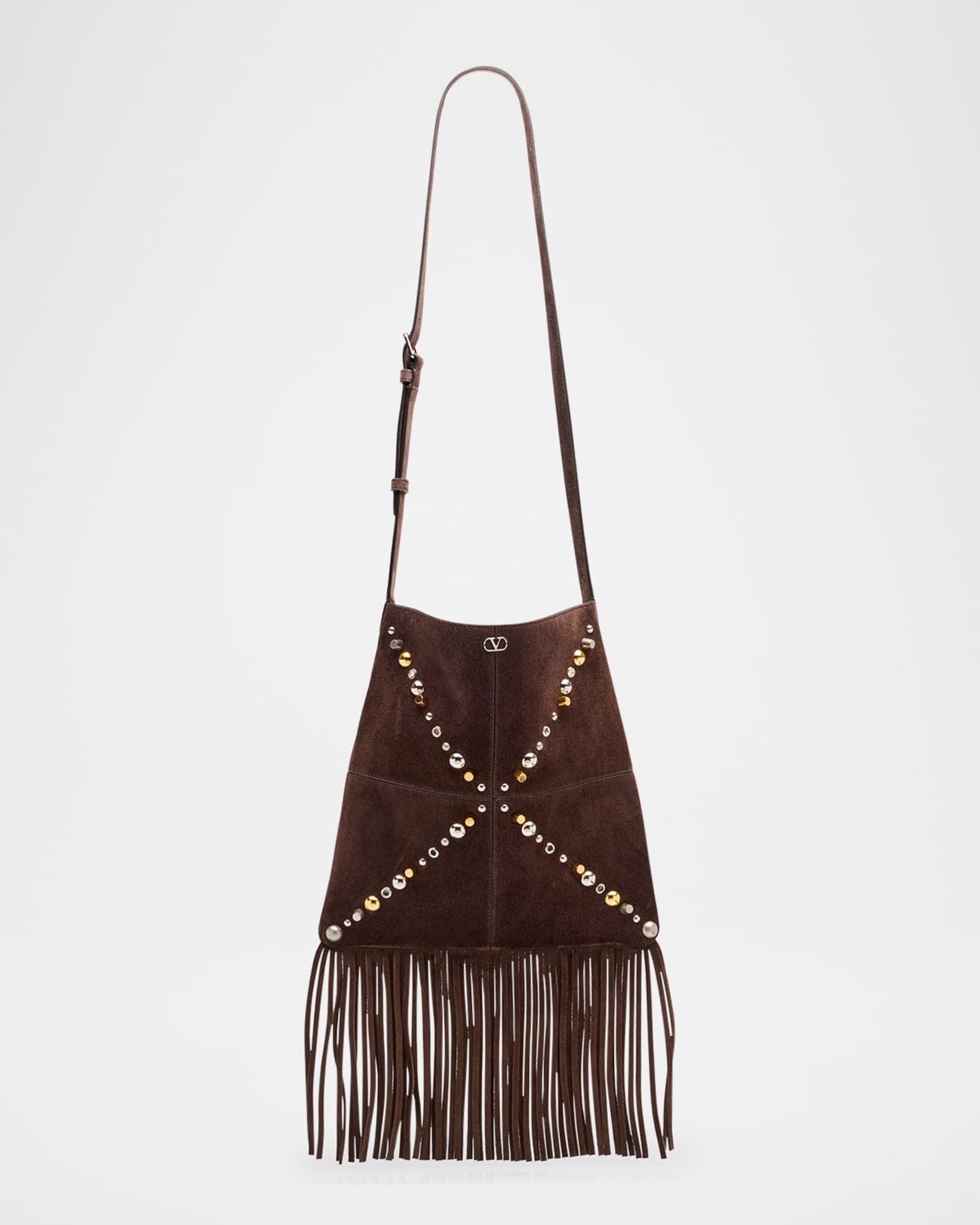 Valentino Garavani Nellcote Fringe Stud Suede Crossbody Bag