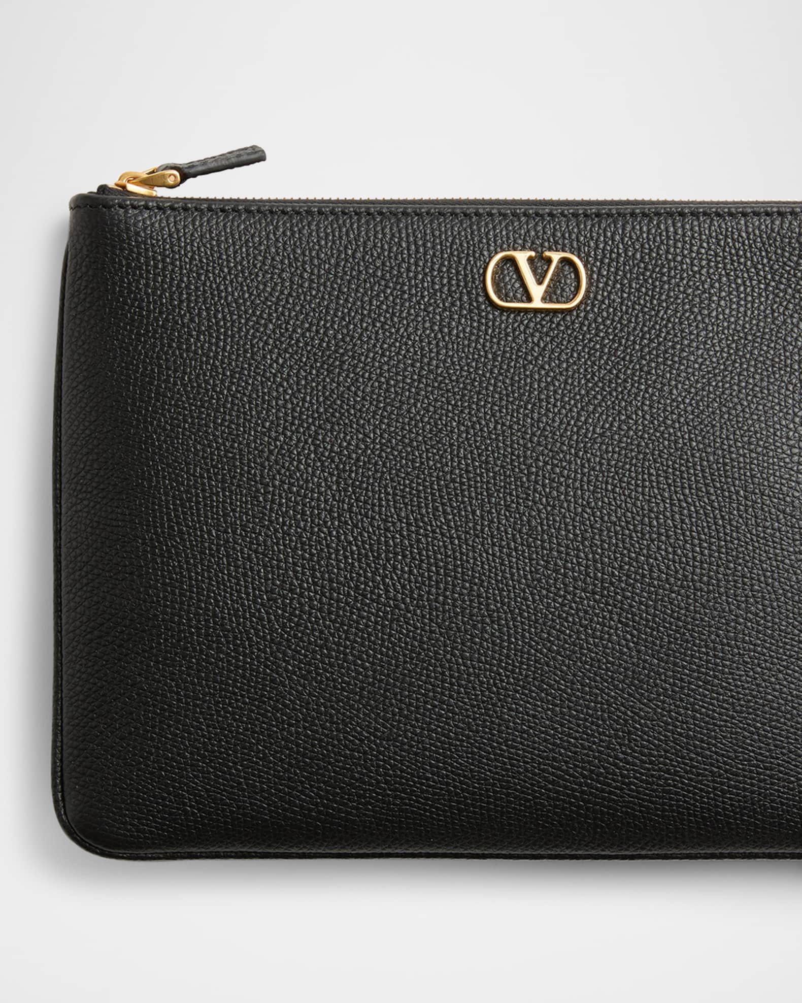Valentino Garavani VLOGO Medium Leather Flat Pouch Bag | Neiman Marcus