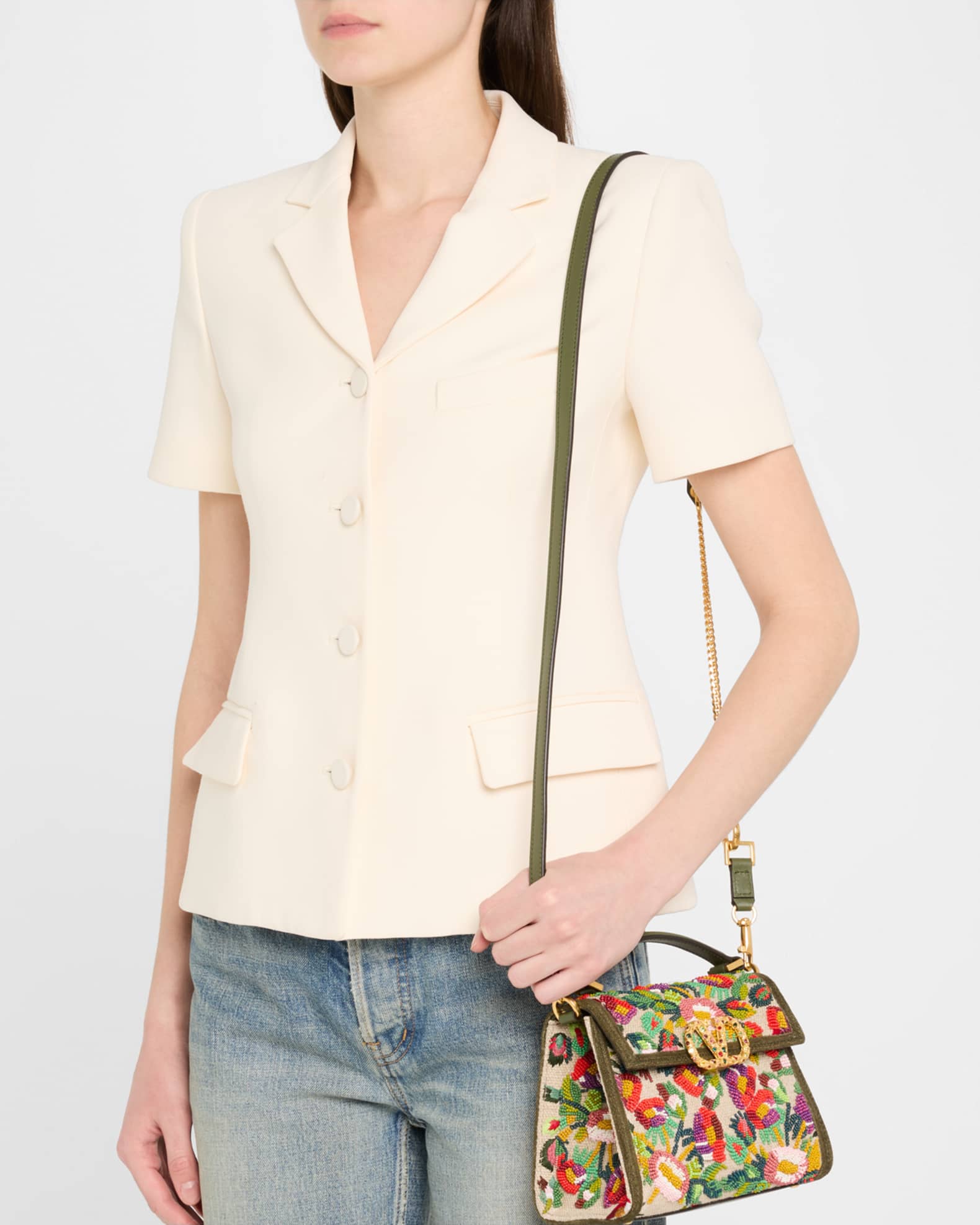 【Valentino】VSling ミニ装飾 ジャカード トートバッグ Valentino Garavani Vsling Mini Embroidered Handbag With