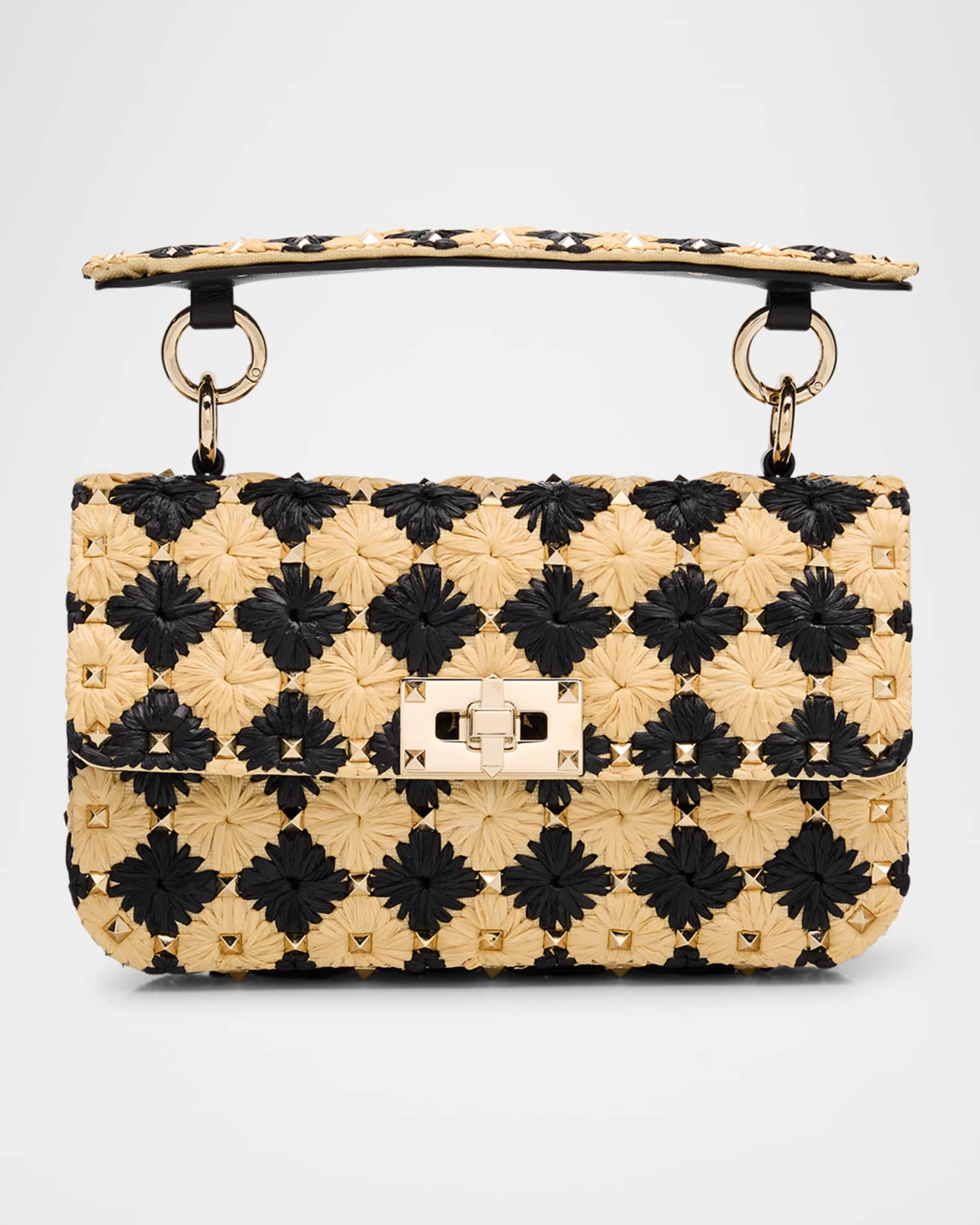 Rockstud Checkered Woven Shoulder Bag  0