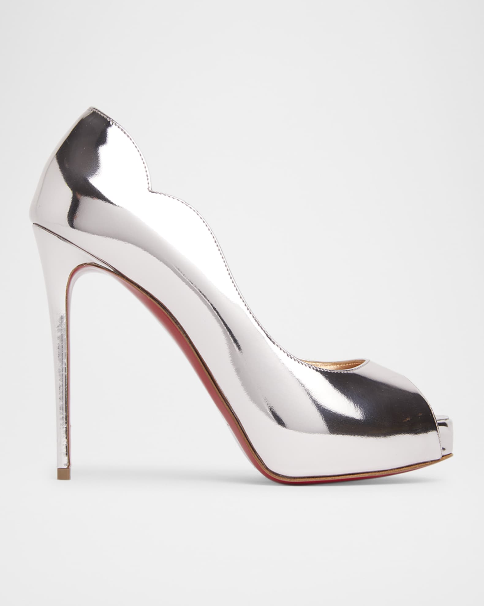 Hot Chick Metallic Peep-Toe Red Sole Pumps 0