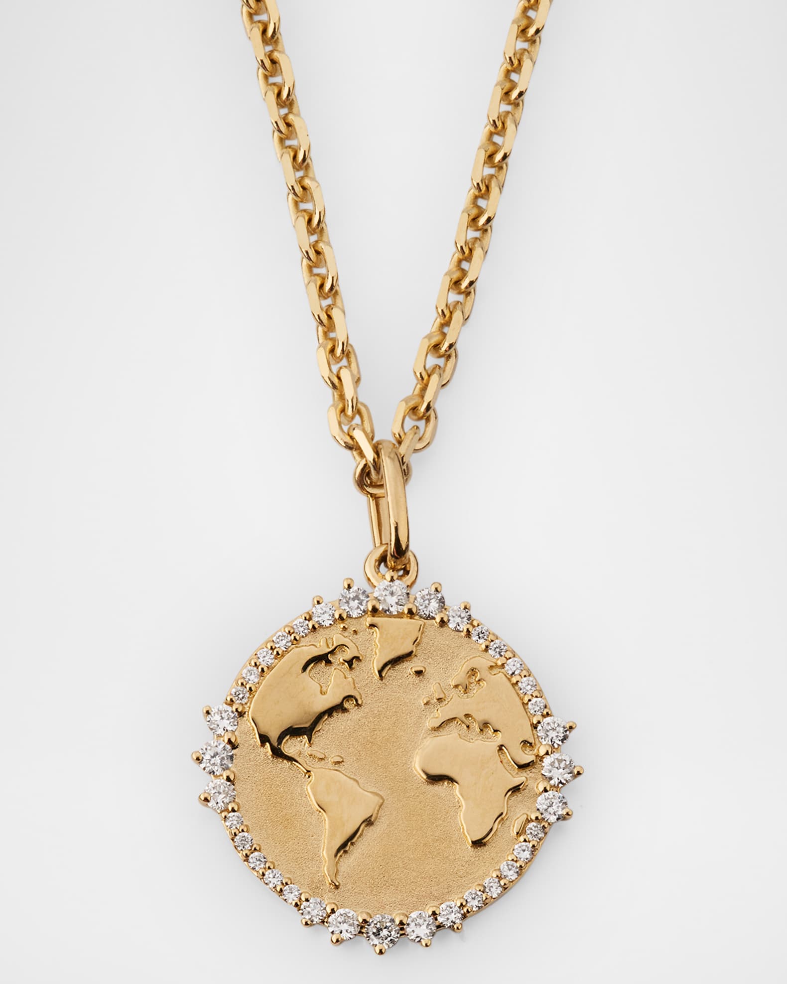 Sydney Evan 14K Yellow Gold Diamond World Traveler Coin Pendant Necklace Neiman Marcus