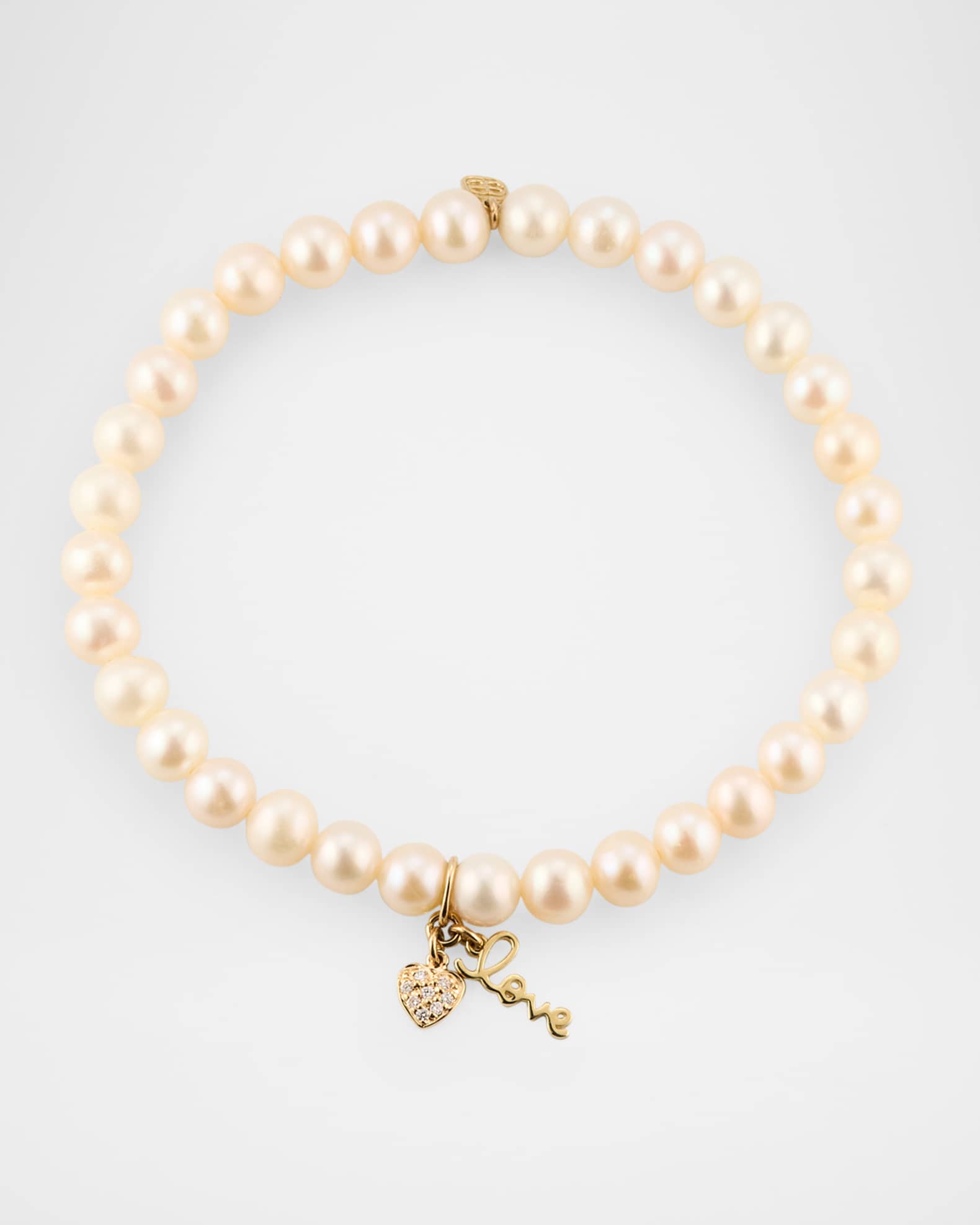 14K Yellow Gold and Diamond Love Duo Pearl Charm Bracelet 0