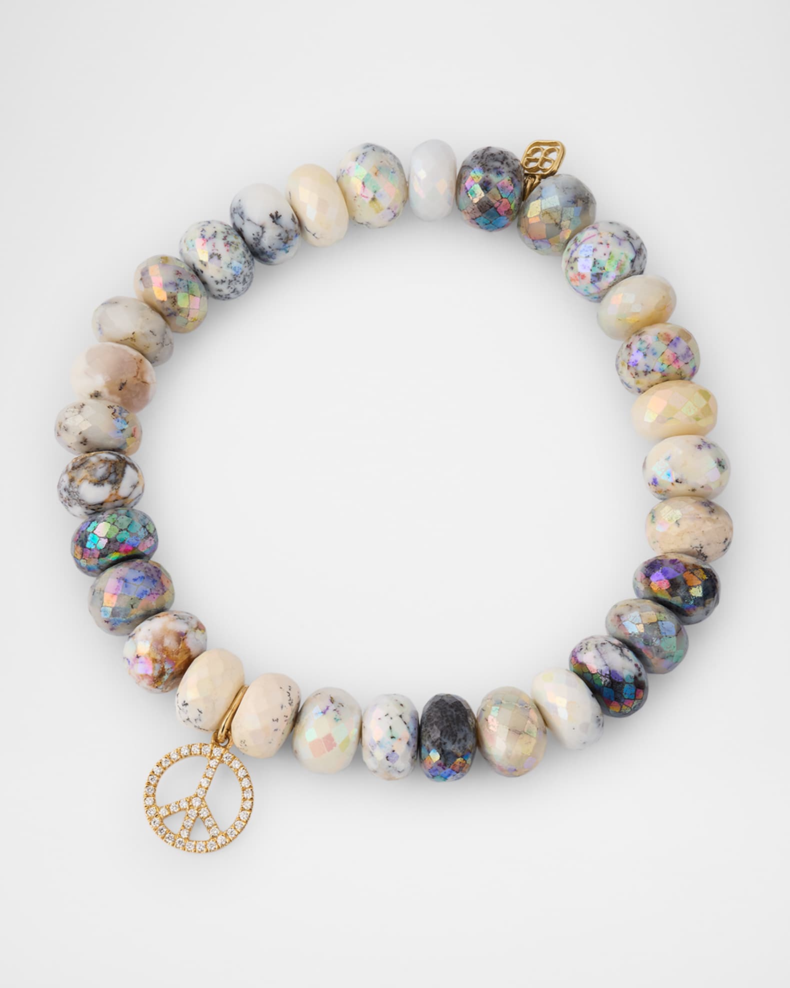 Small Diamond Peace Sign Charm and Opal Bead Bracelet 0