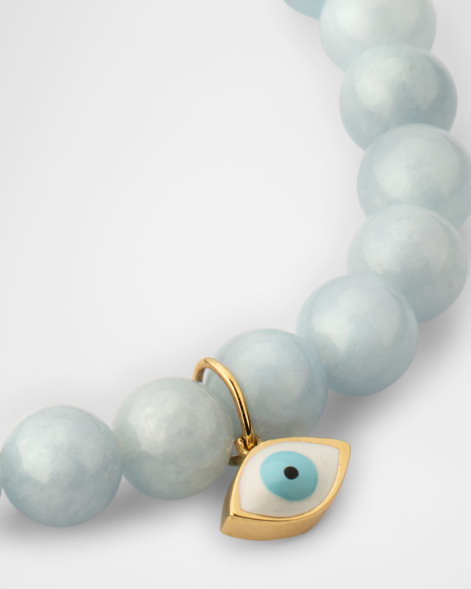 Aquamarine Bead Bracelet with Medium Enamel Evil Eye Charm 1