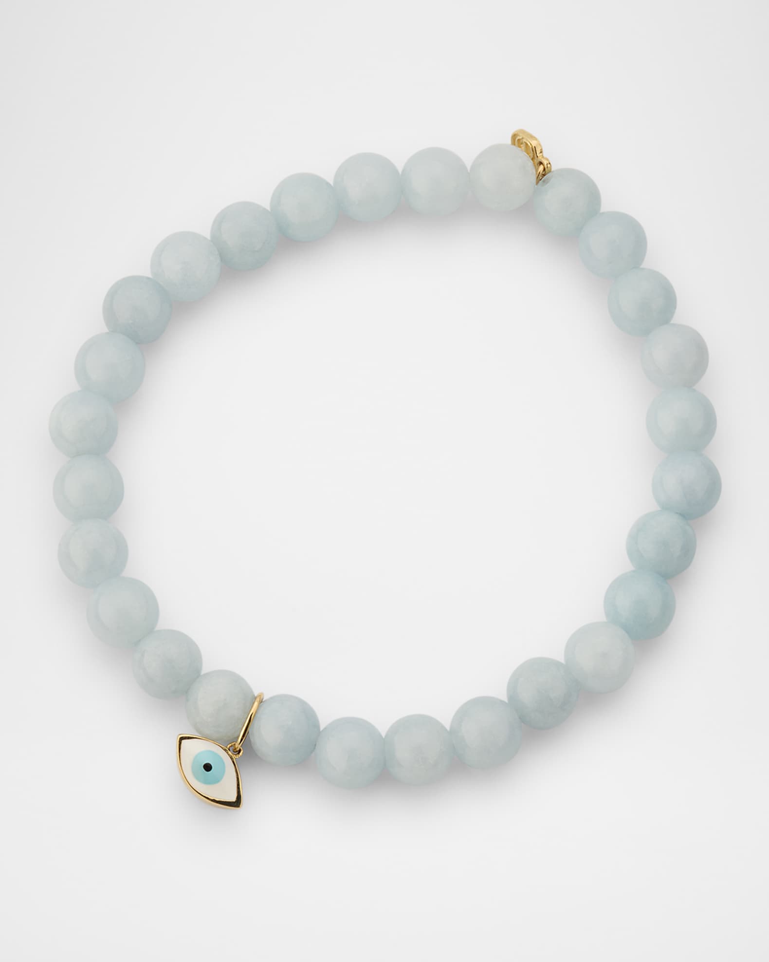 Aquamarine Bead Bracelet with Medium Enamel Evil Eye Charm 0