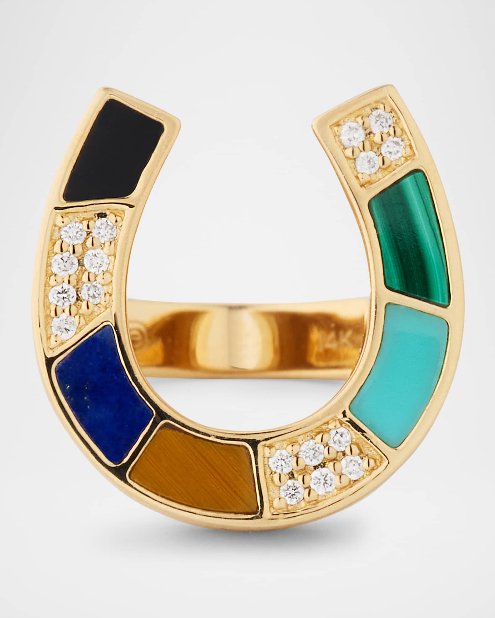 14K Yellow Gold Mosaic Horshoe Signet Ring with Diamonds 0