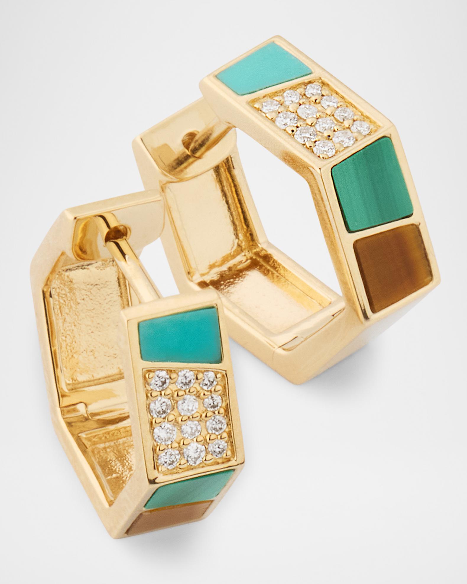 Sydney Evan 14K Yellow Gold Mosaic Hexagon Huggie Earrings with ...