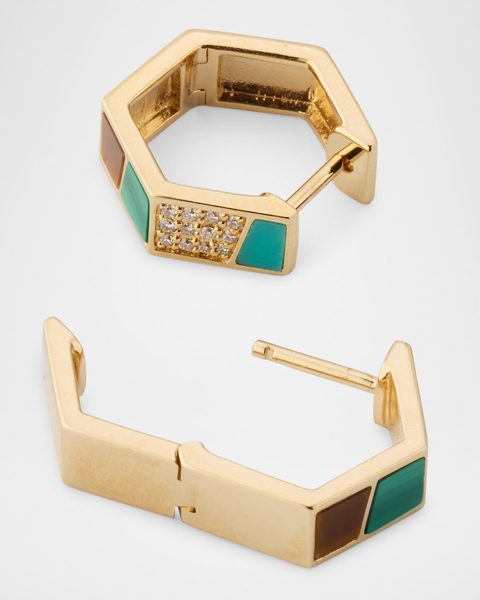 Sydney Evan 14K Yellow Gold Mosaic Hexagon Huggie Earrings with ...