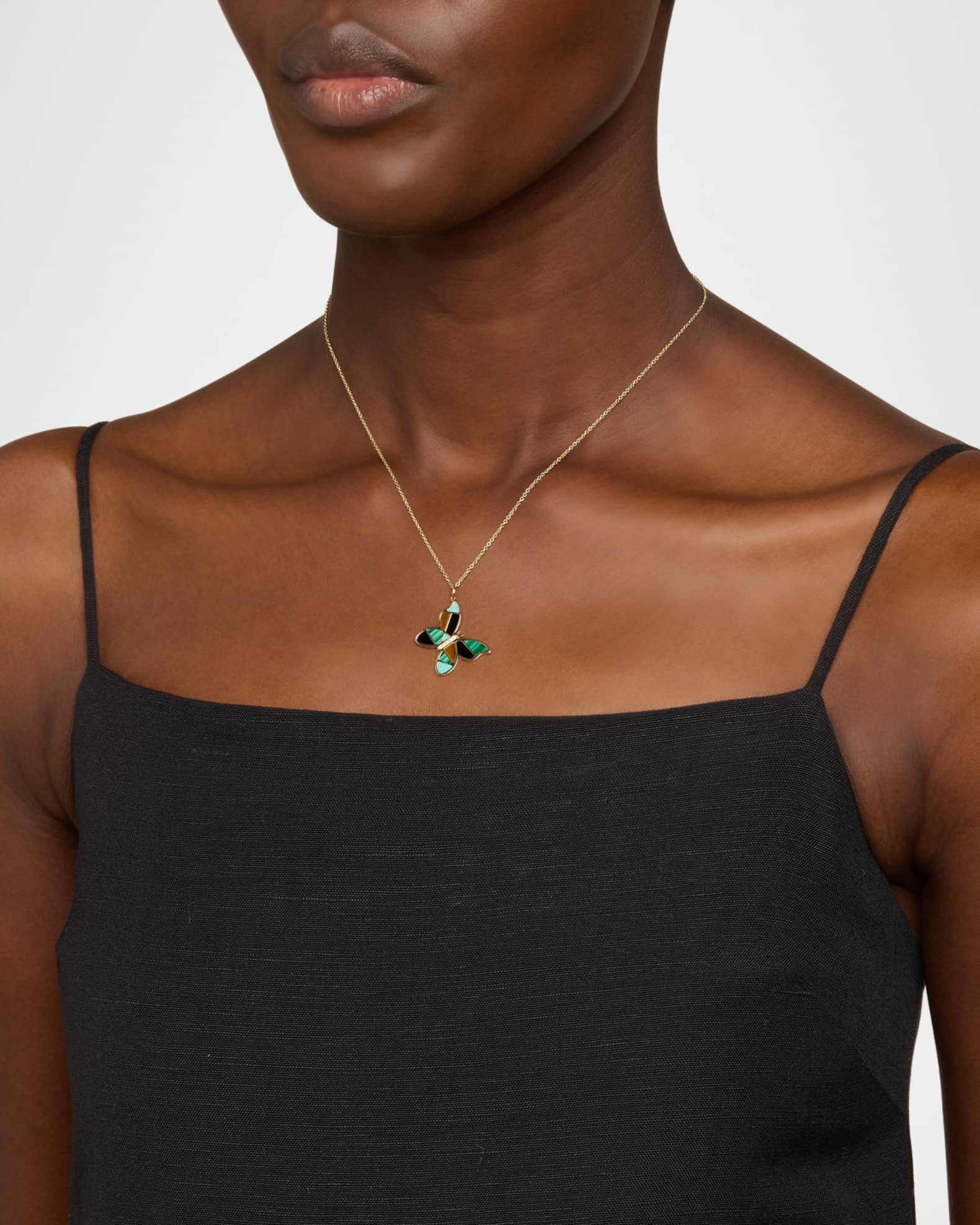 Mosaic Gemstone Butterfly Pendant with Diamonds on Tiffany Chain Necklace 1