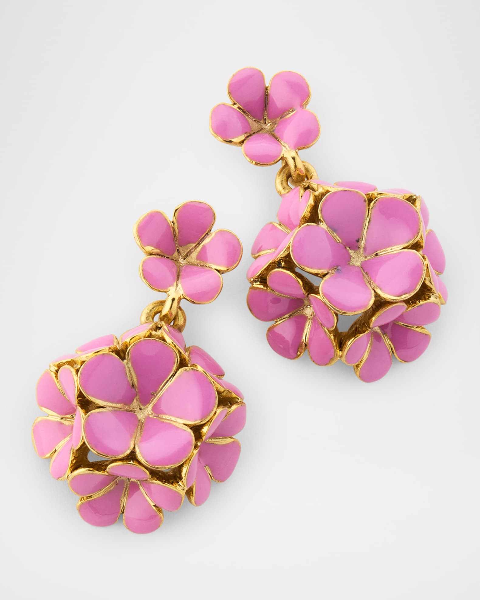 Enamel Flower Pompon Earrings 1