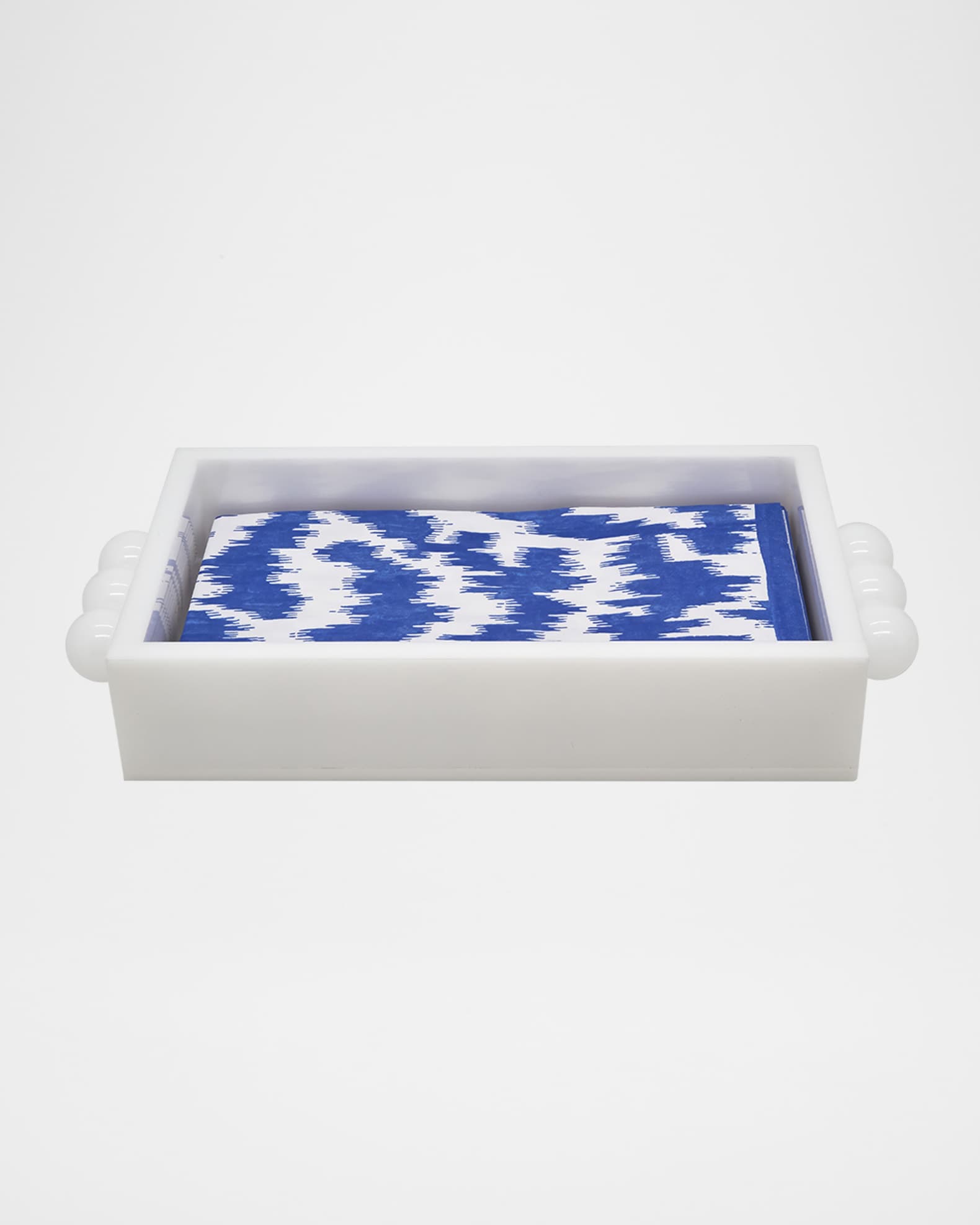 White Lucite Guest Towel Napkin Tray with Ball Handles 0