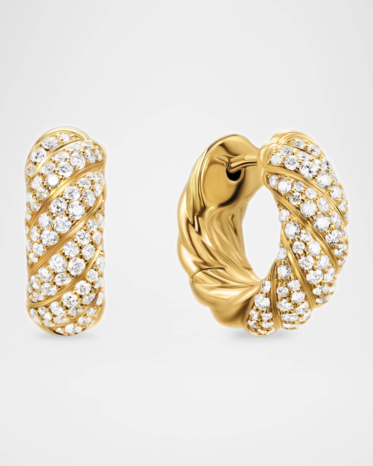 Sculpted Cable Hoop Earrings with Diamonds in 18K Gold, 5.4mm, 0.5"L 0