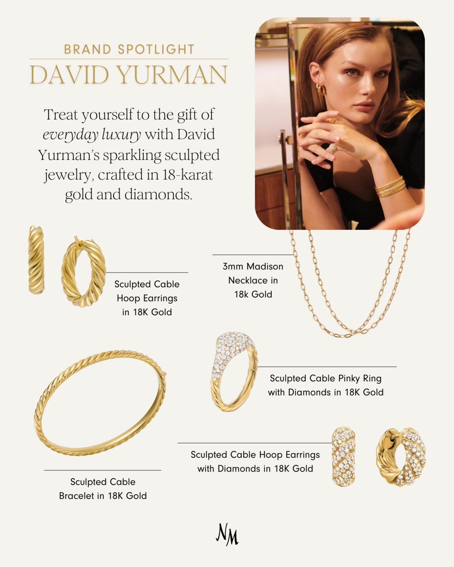 Sculpted Cable Hoop Earrings with Diamonds in 18K Gold, 5.4mm, 0.5"L 1