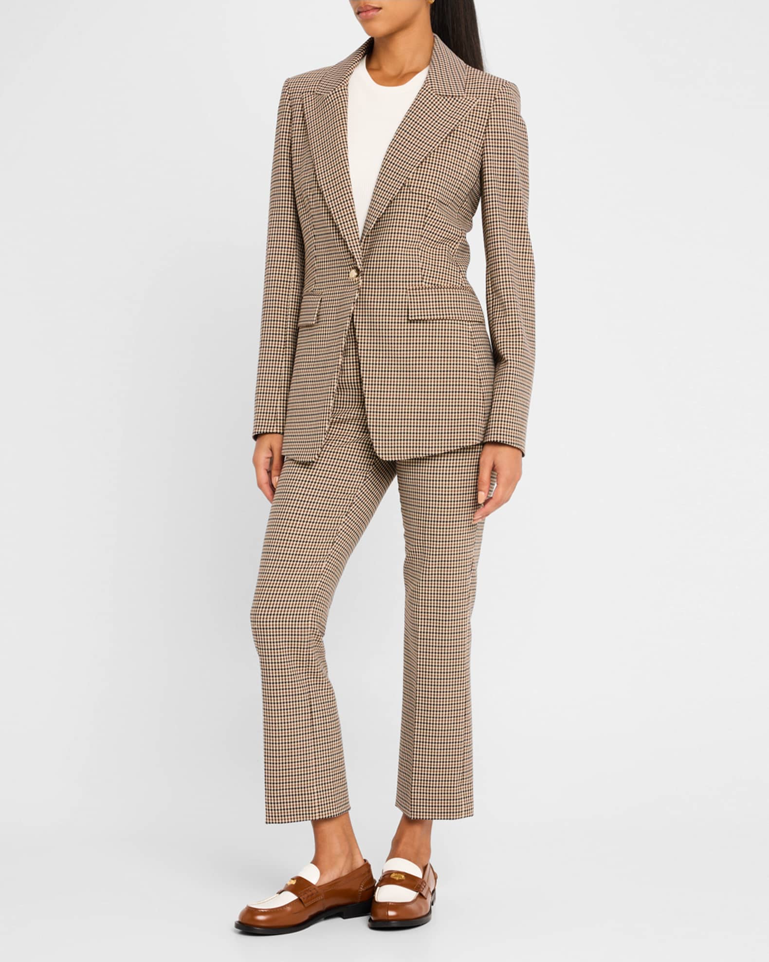 Livvy Single-Button Houndstooth Dickey Jacket 1