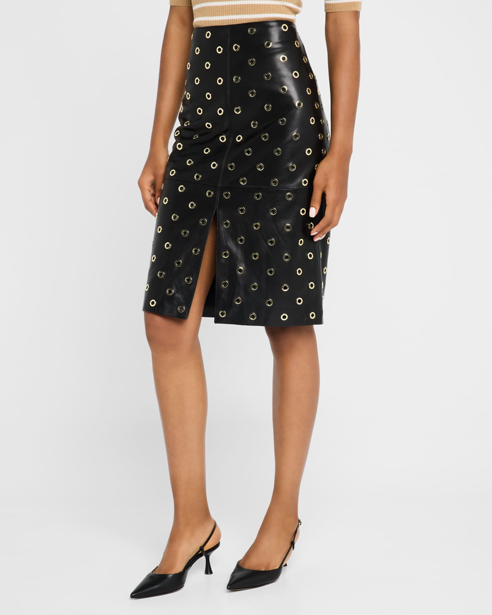 Veronica Beard Anderson Grommet Leather Pencil Skirt Neiman Marcus