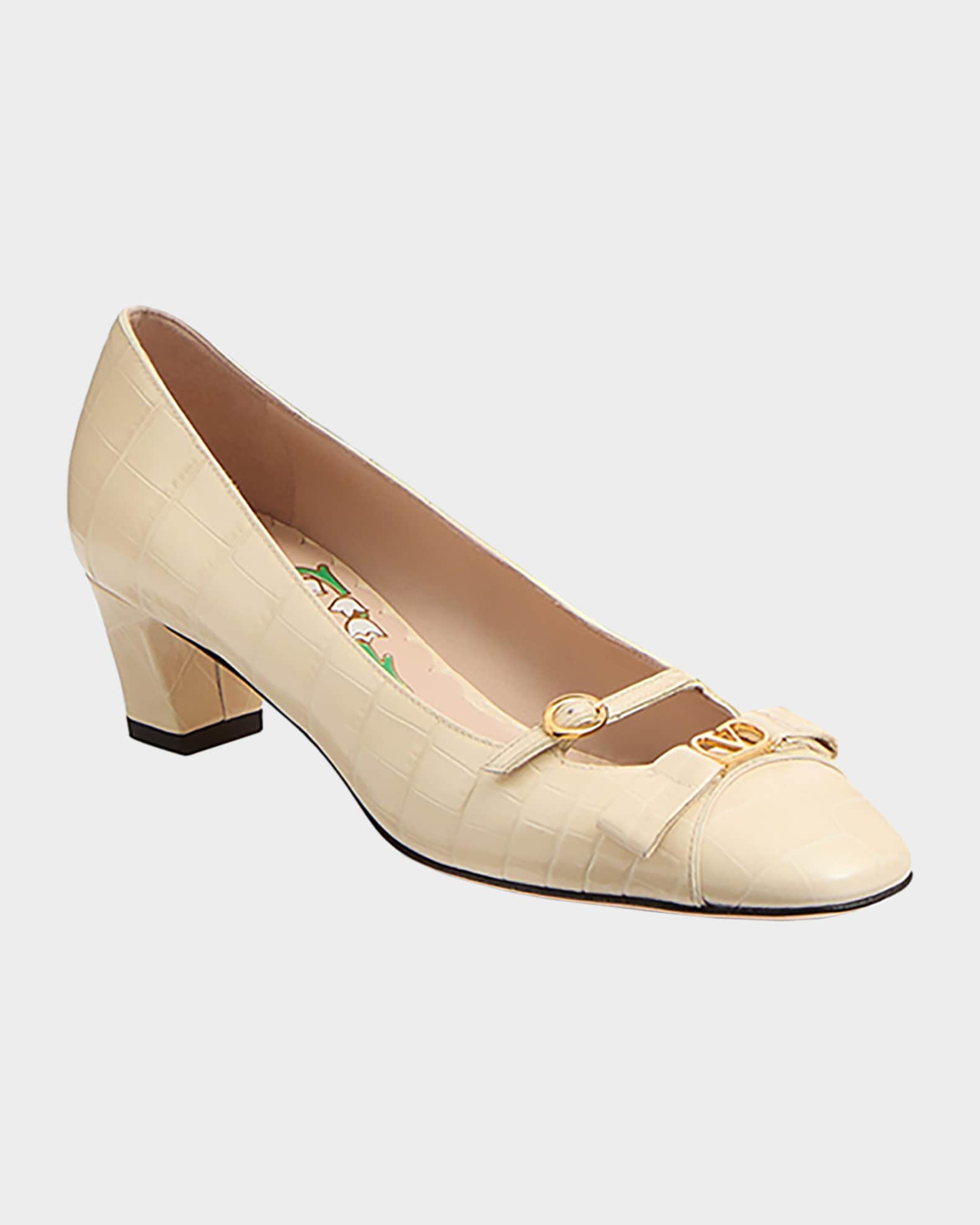 Valentino Garavani Bowow Croco Mary Jane Pumps | Neiman Marcus