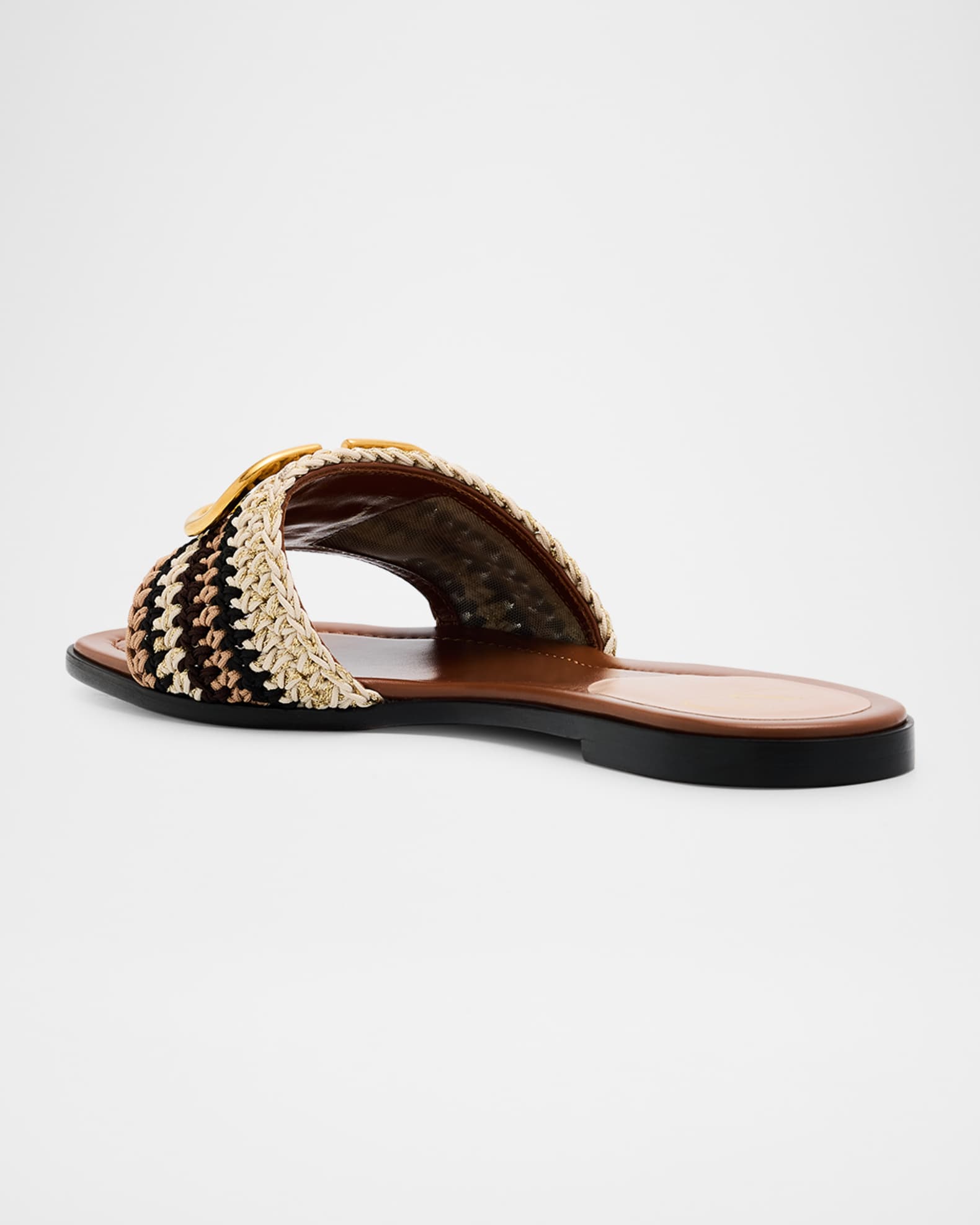 サンダル・ミュール VALENTINO GARAVANI Multicolor Crochet Vlogo Slippers Valentino Garavani VLogo Crochet Flat Slide Sandals | Neiman