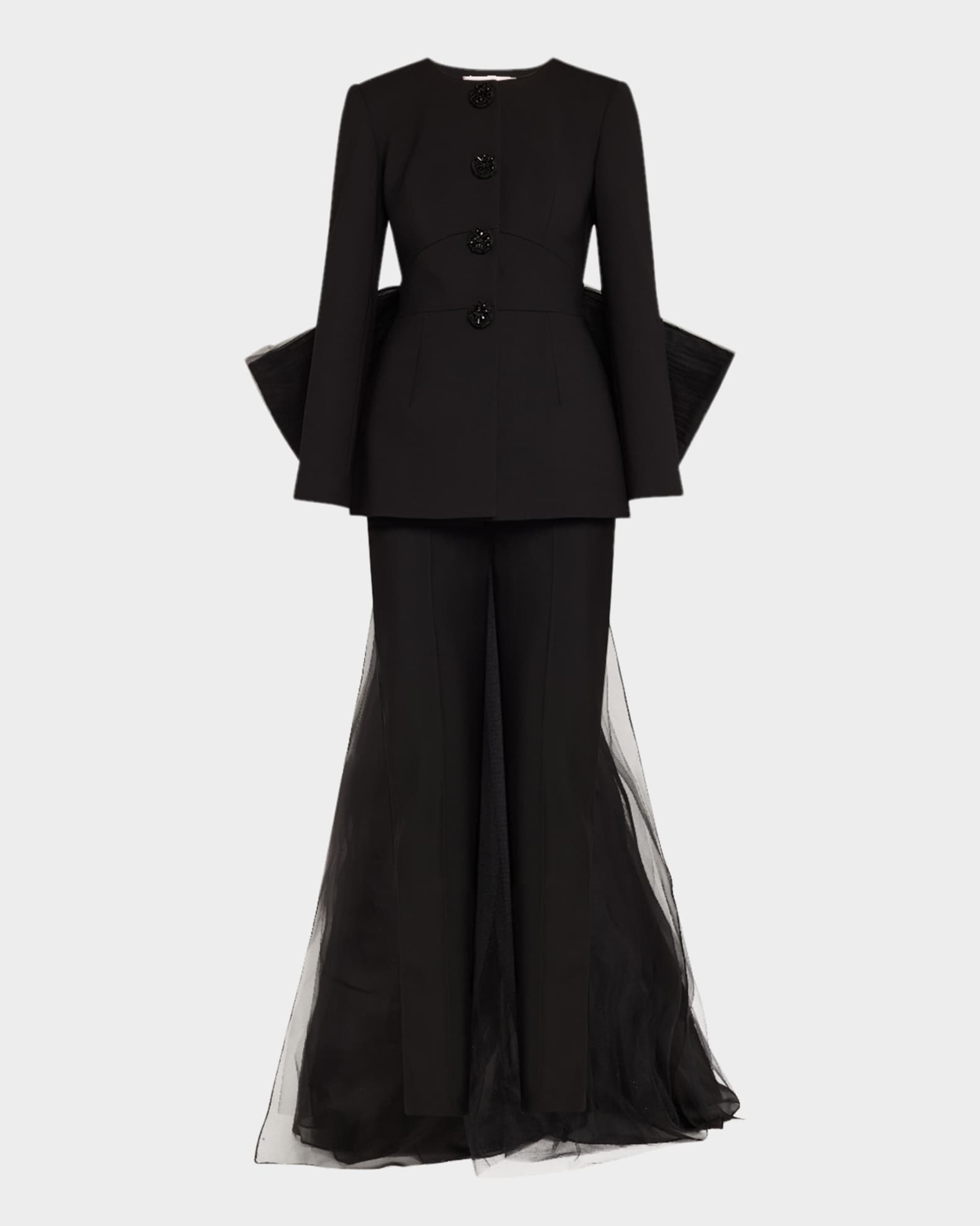 Open-Back Collarless Jacket With Removable Bow 0