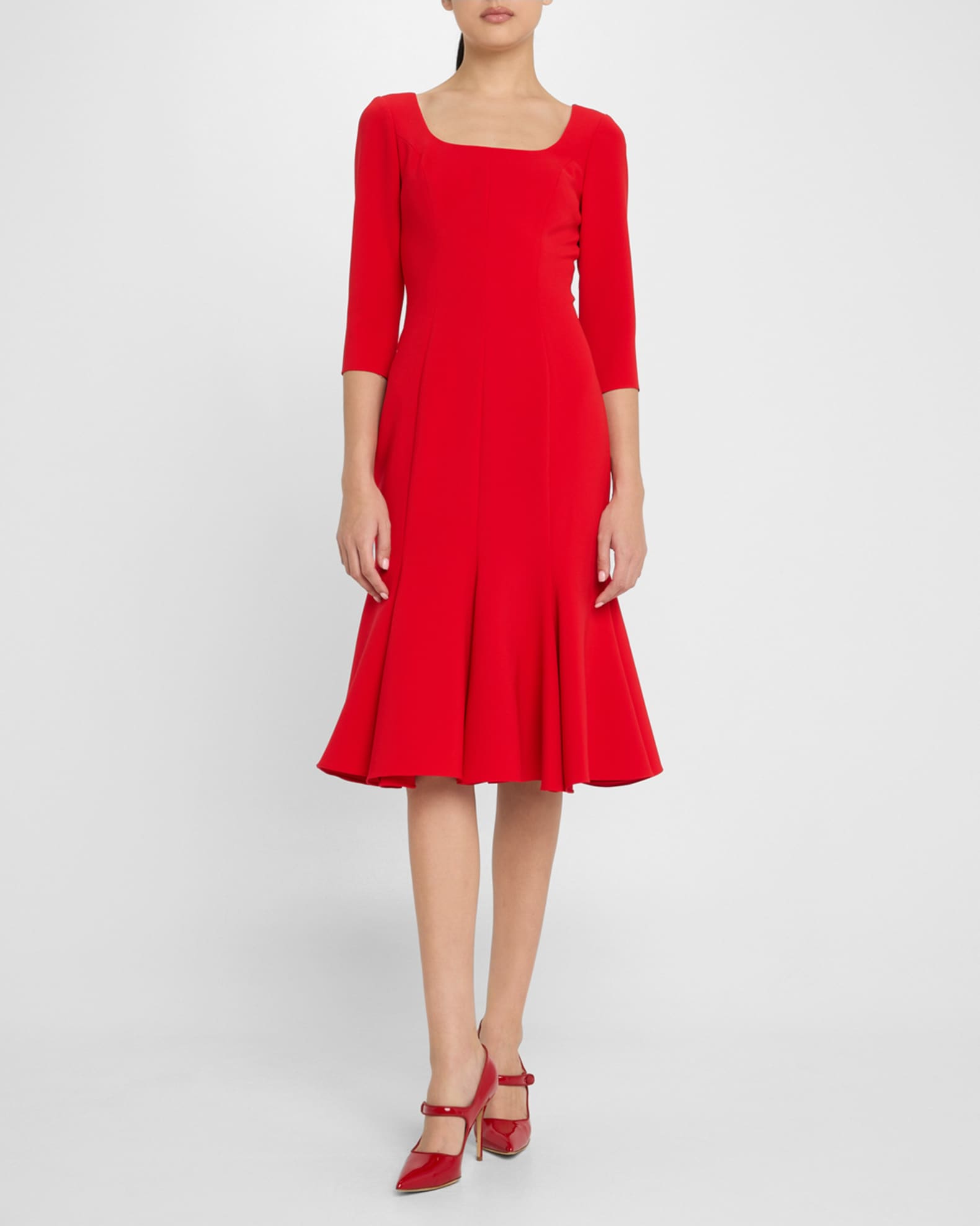 Square-Neck 3/4-Sleeve Midi Trumpet Dress 1