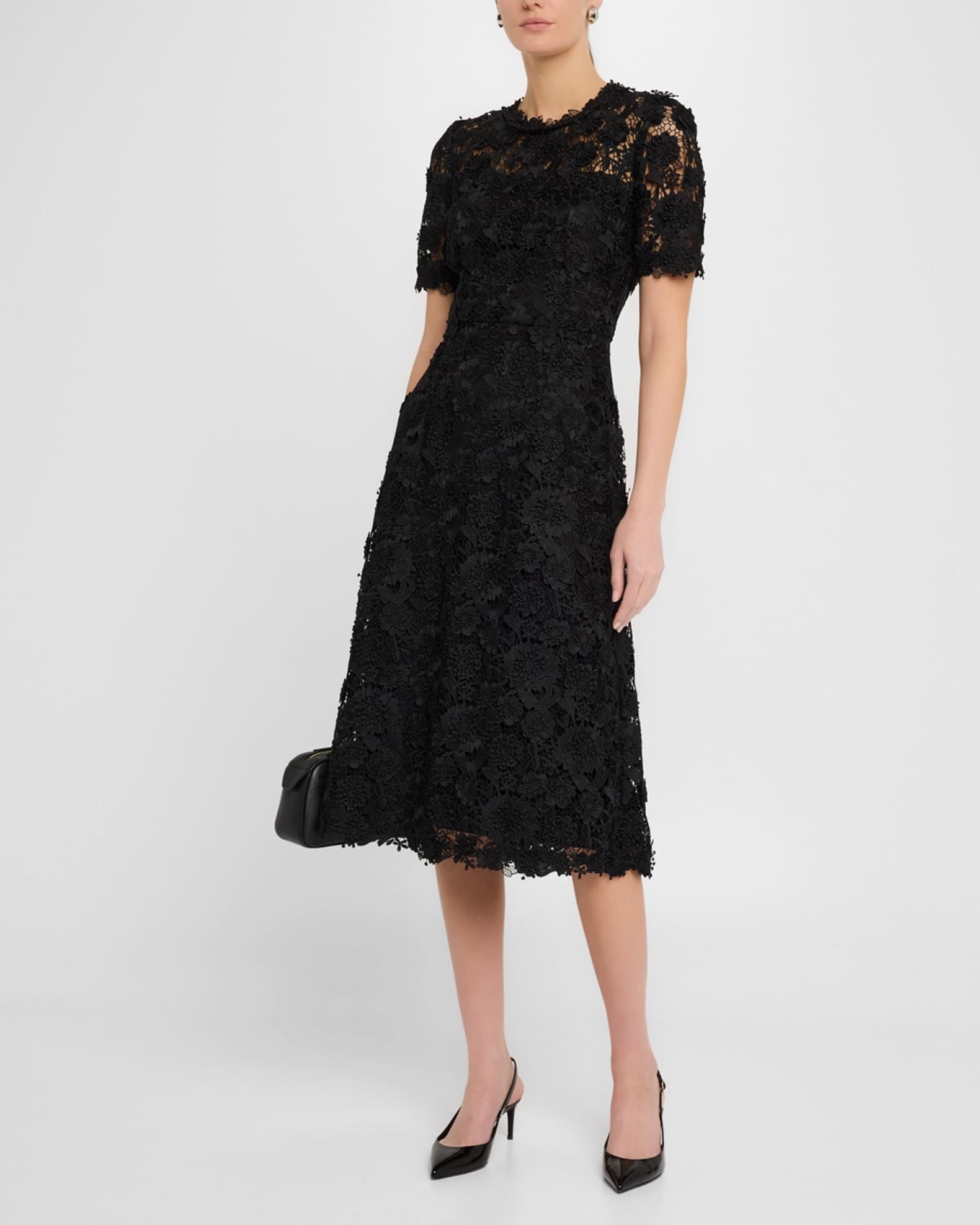 Floral Lace Short-Sleeve Illusion Dress - Thumbnail 2
