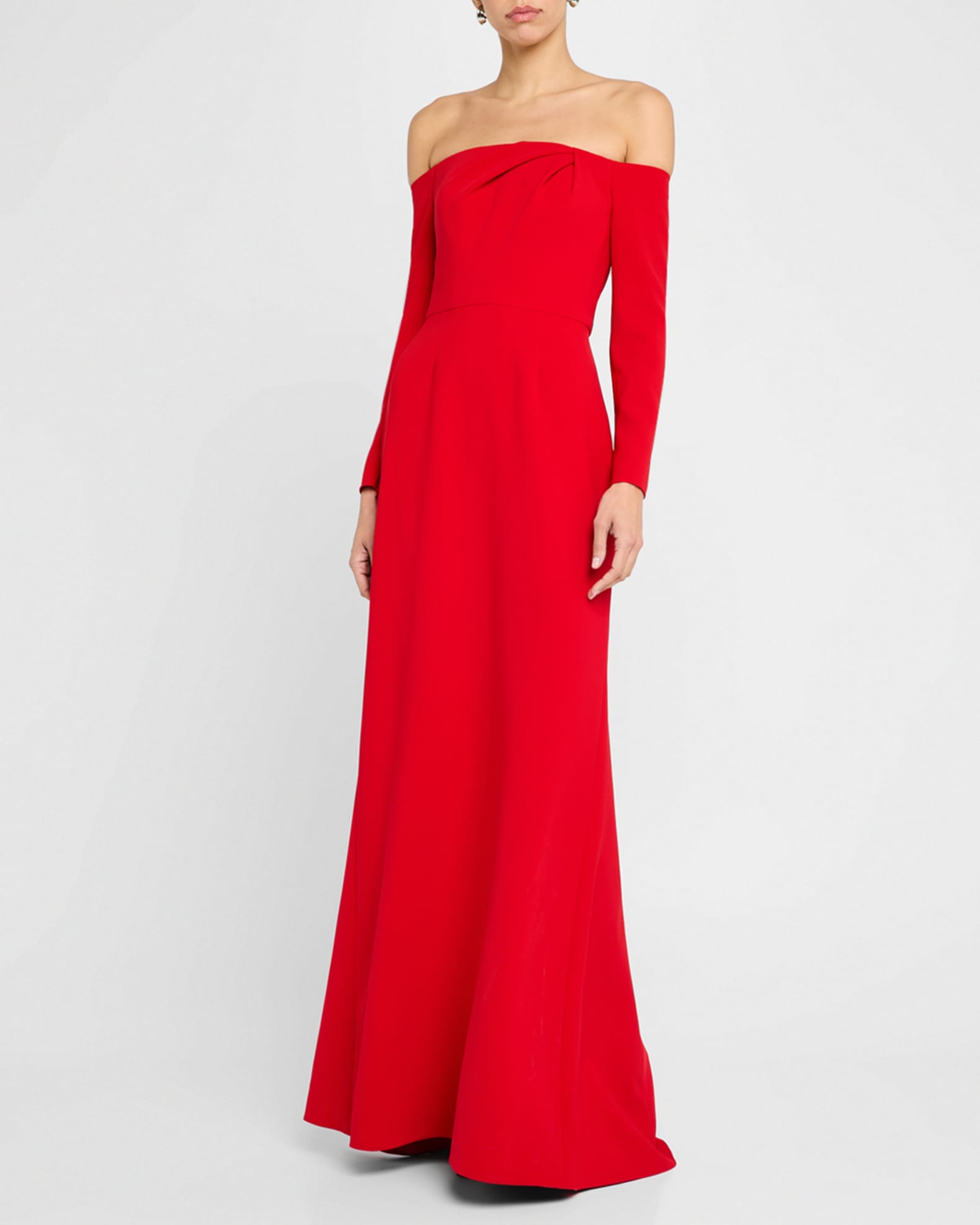 Draped Long-Sleeve Off-The-Shoulder Trumpet Gown 1