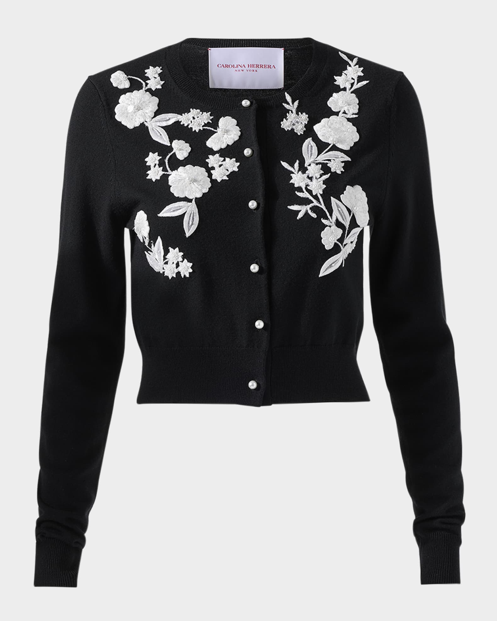 Floral Embroidered Crewneck Cardigan
