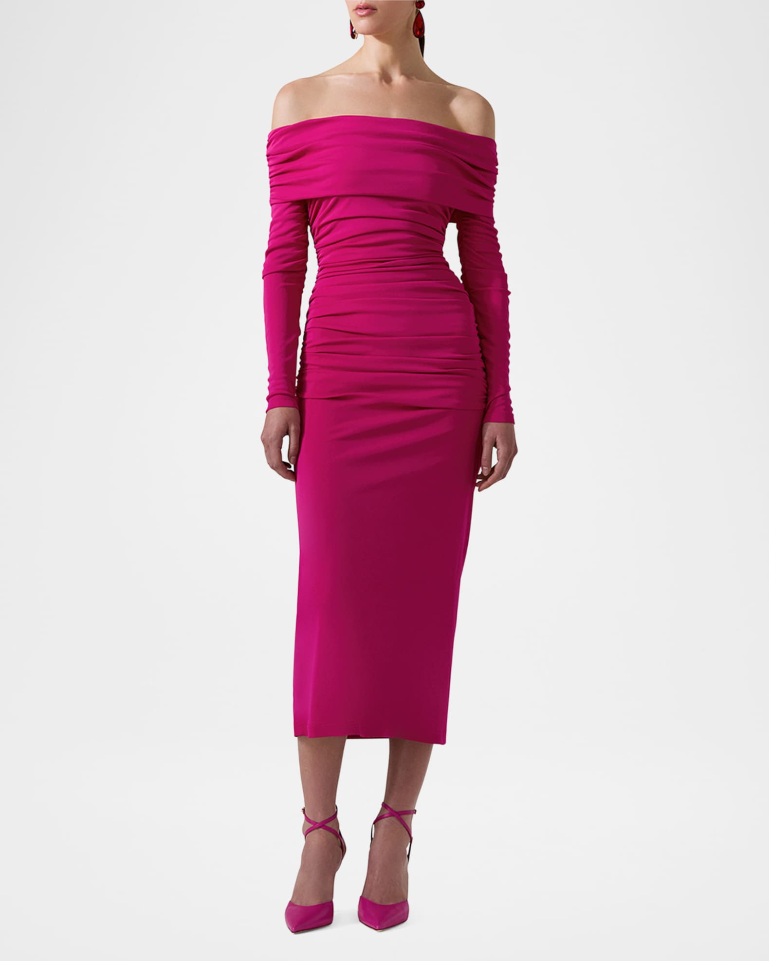 Off the shoulder long sleeve ruched dress top