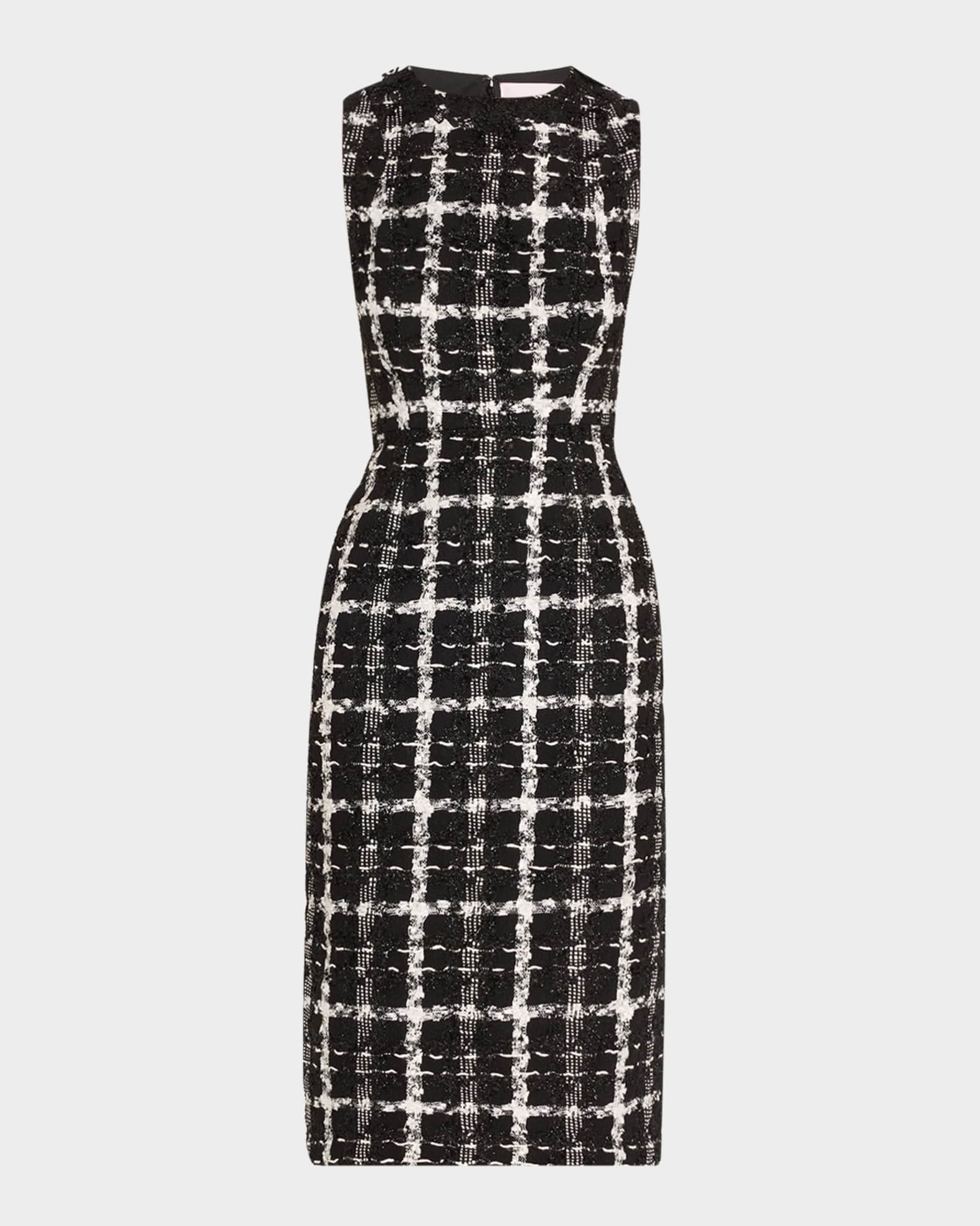Metallic Check Tweed Sleeveless Midi Dress 0