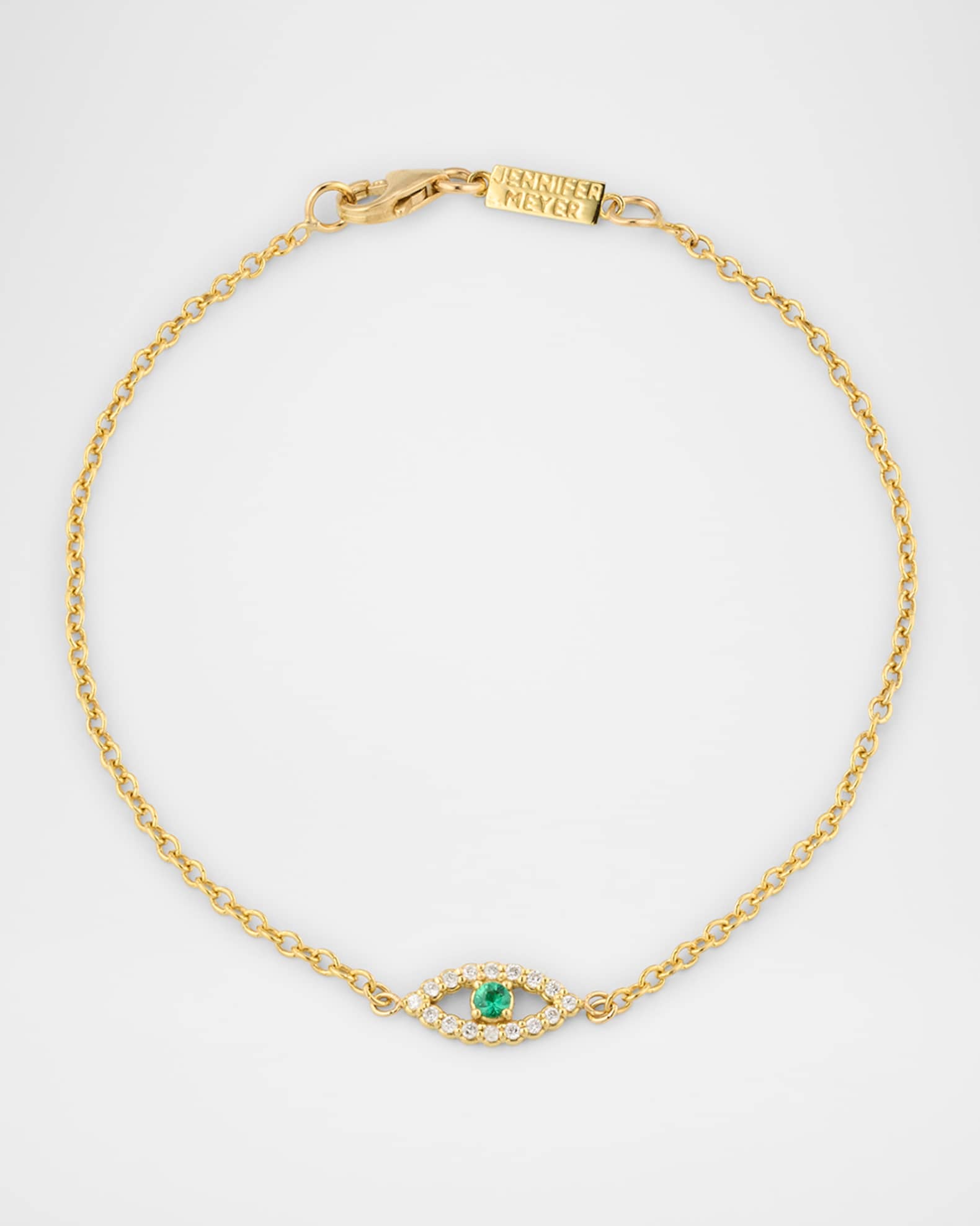 Mini Diamond Open Evil Eye Bracelet with Emerald Center 0