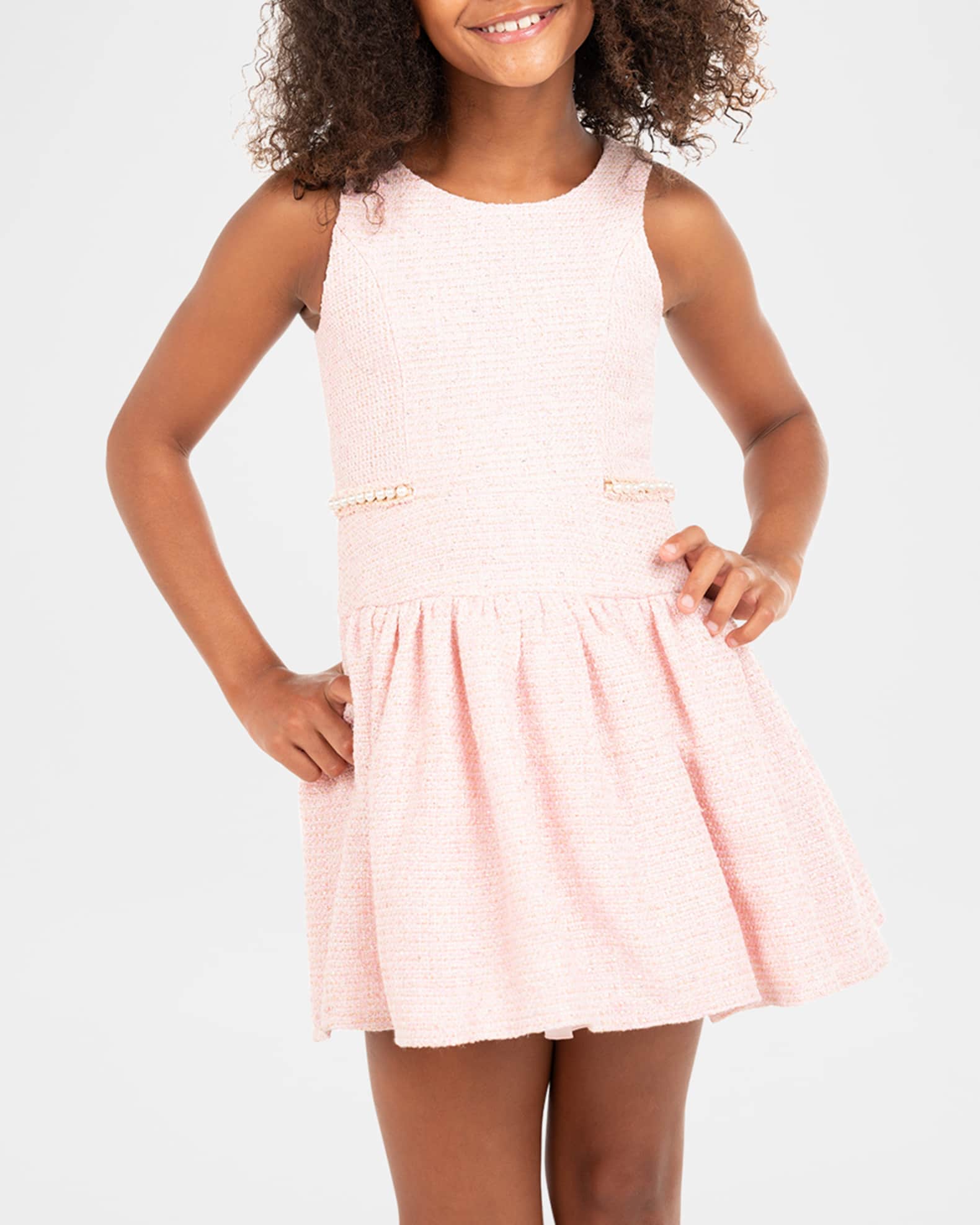 Girl's Kate Pearl-Trim Tweed Dress, Size 7-16 0