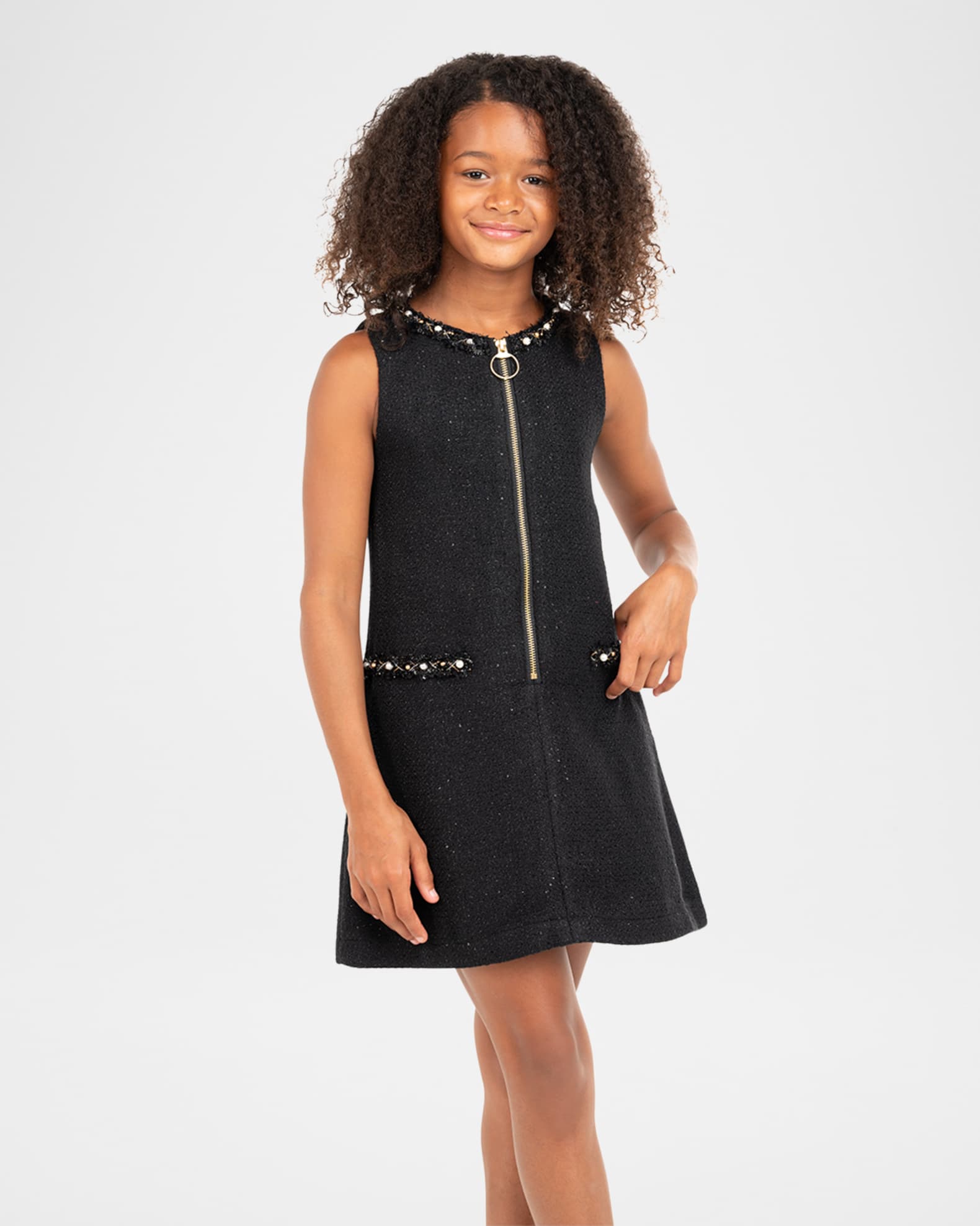 Girl's Julia Pearly Embellished Tweed Dress, Size 7-16 1