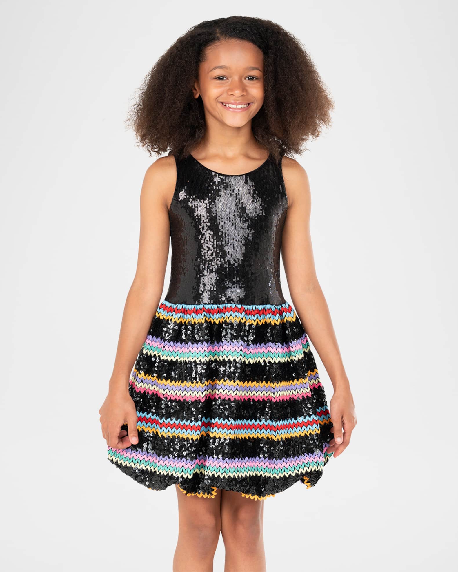 Girl's Blair Sequin Dress W/ Multicolor Zig Zag Skirt, Size 7-16 0