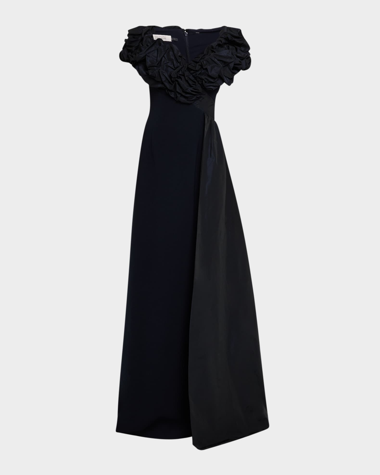 Rickie Freeman for Teri Jon A Line Taffeta and Crepe Gown Navy