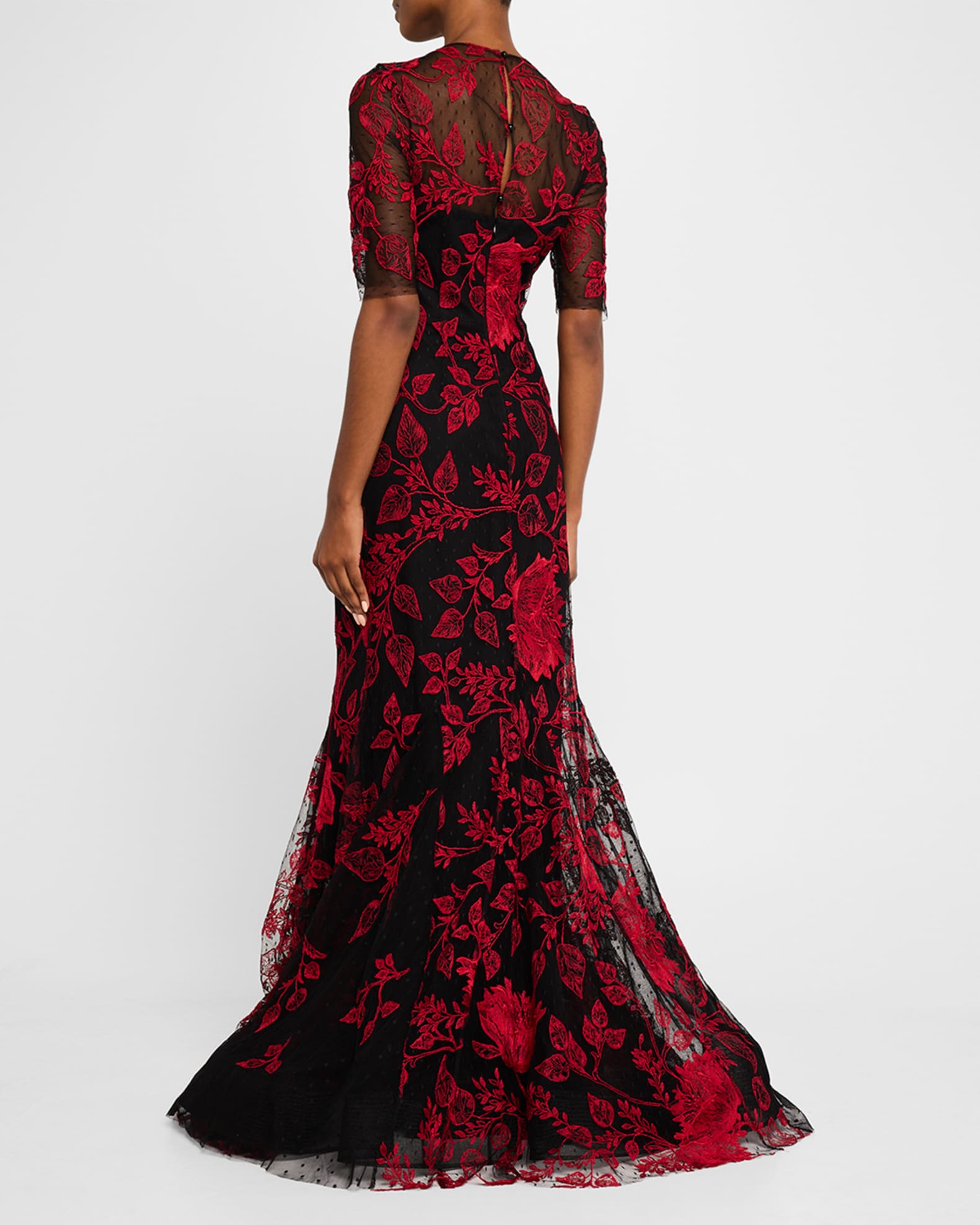 Rickie Freeman for Teri Jon Floral Embroidered Lace Trumpet Gown Black Red Women s 12 Mermaid Trumpet Gowns