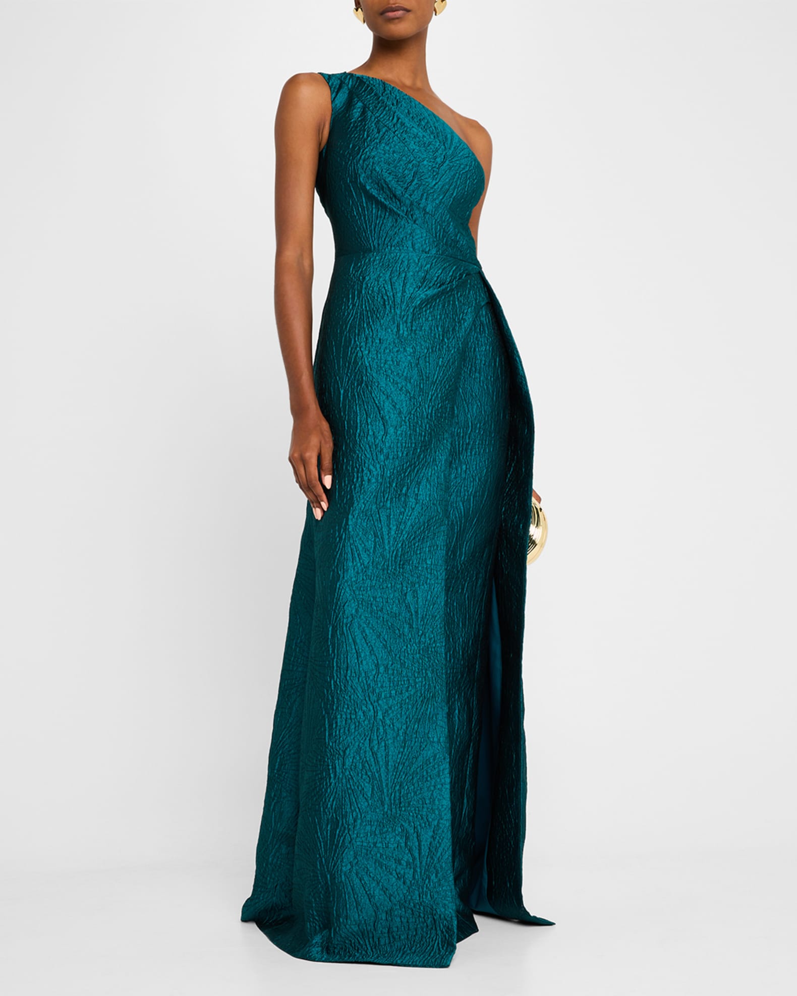 Sleeveless One Shoulder Jacquard Gown