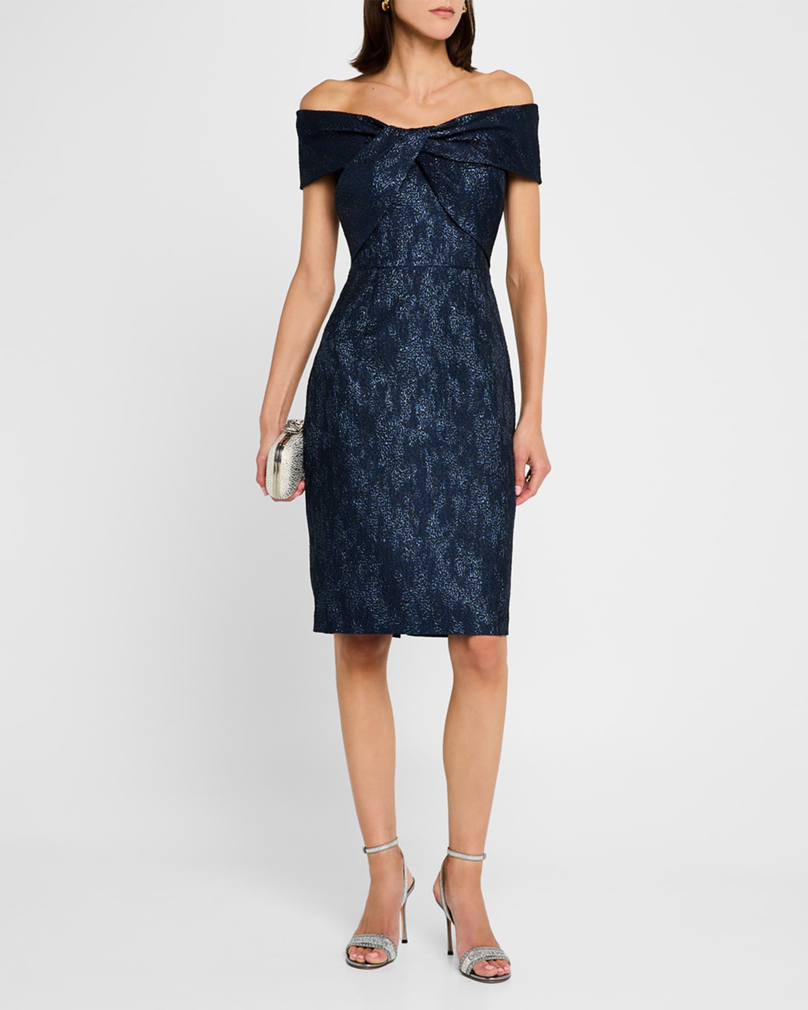 Rickie Freeman for Teri Jon Women s Off Shoulder Metallic Jacquard Dress
